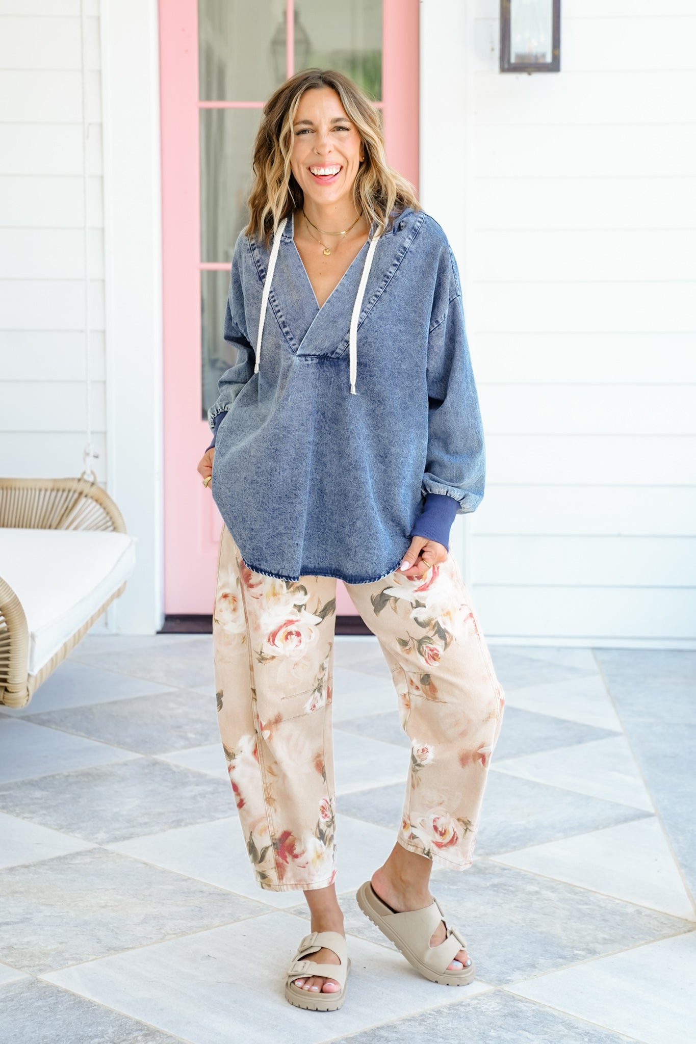 Plus/Reg Mineral Wash Long Sleeve V-Neck Hoodie