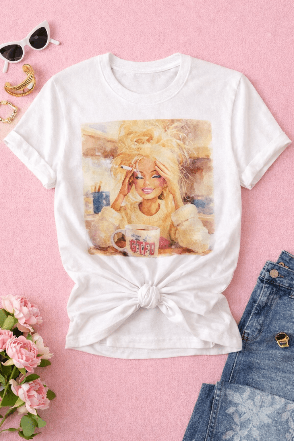 Plus/Reg Short Sleeve "Mood Barbie" Graphic Tee - Freckled Poppy