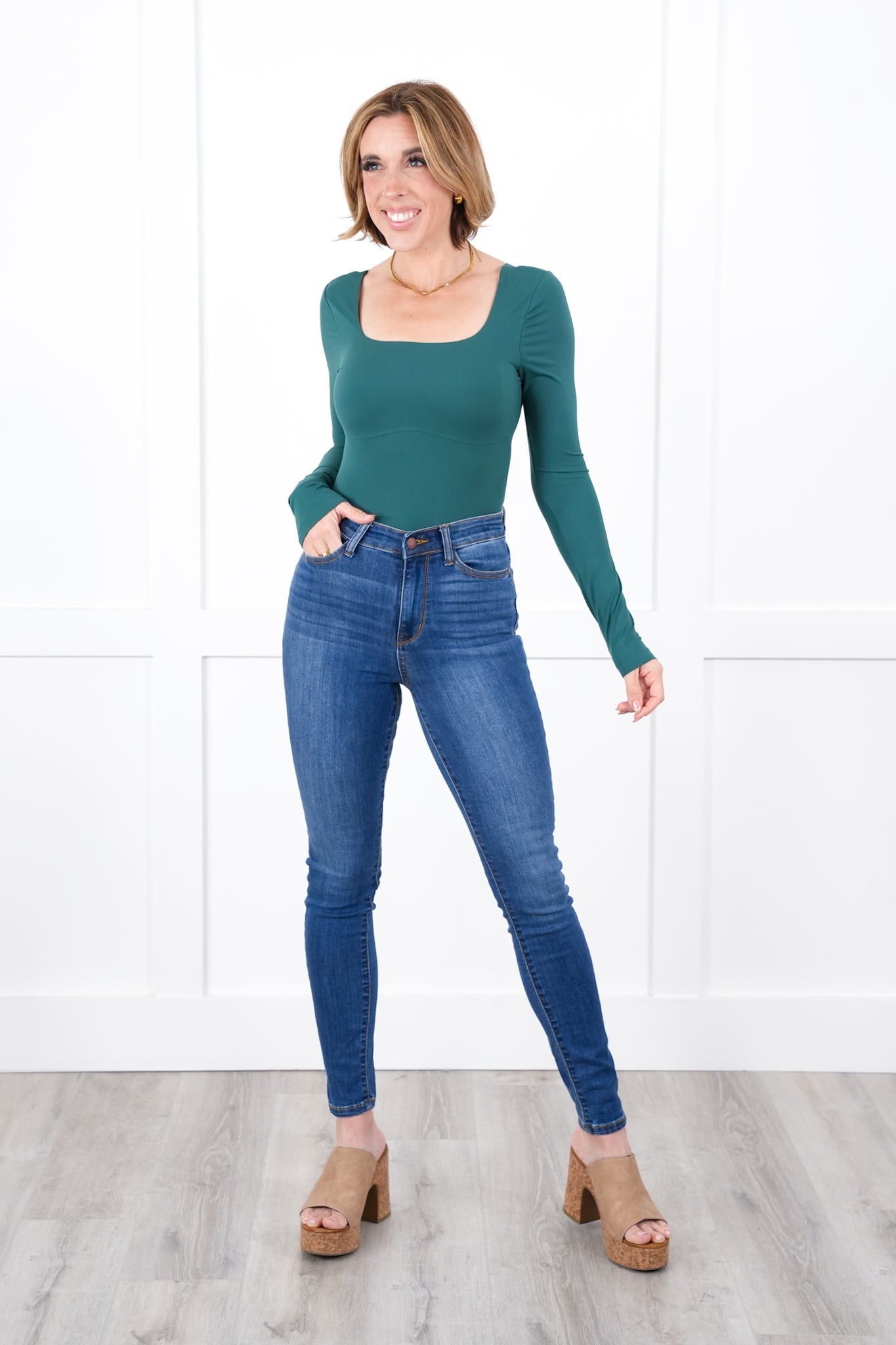 Solid Long Sleeve Square Neck Bodysuit (Multiple Colors)