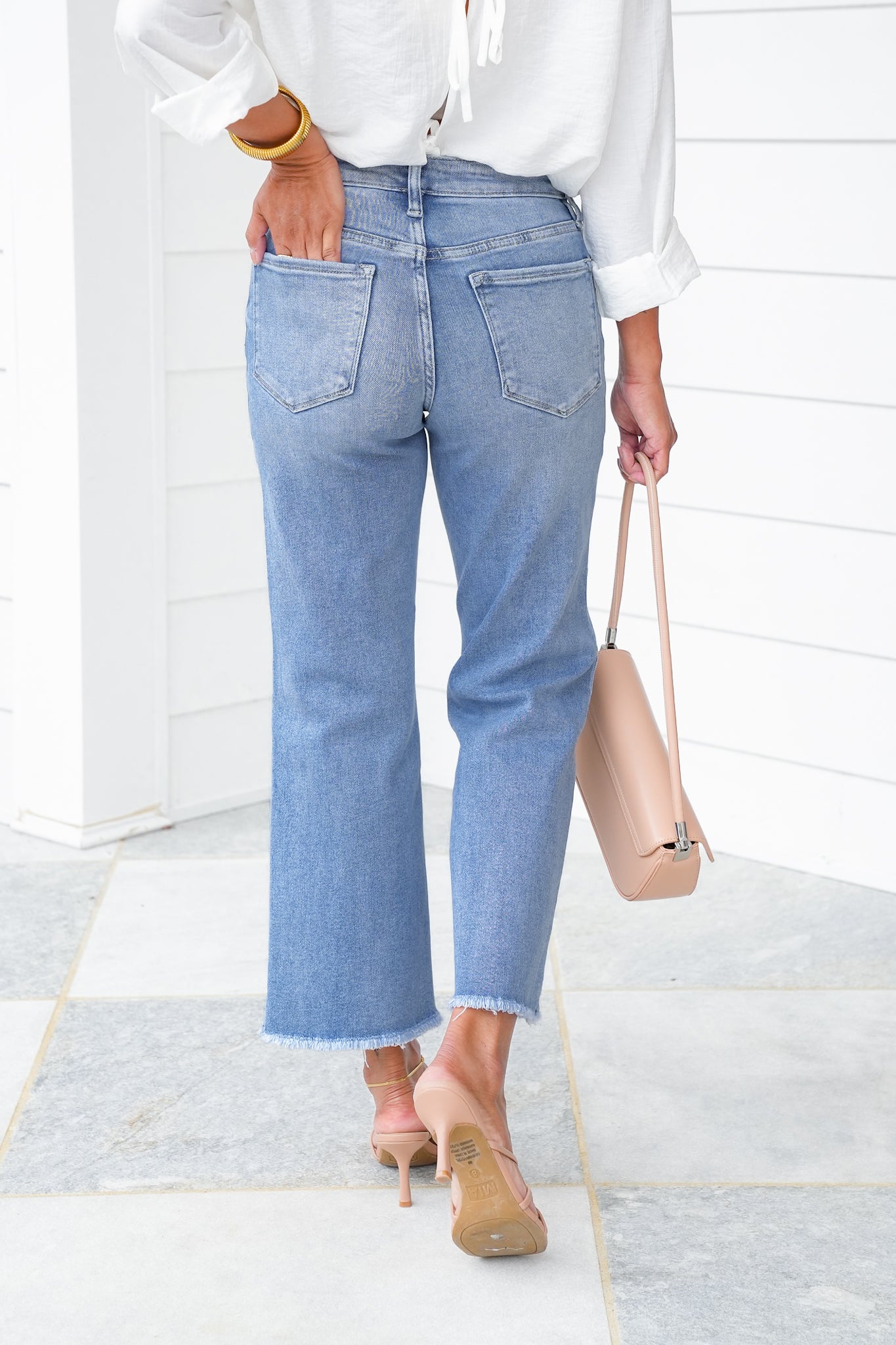 Lovervet High Rise Medium Wash Cropped Slim Wide Leg Jeans