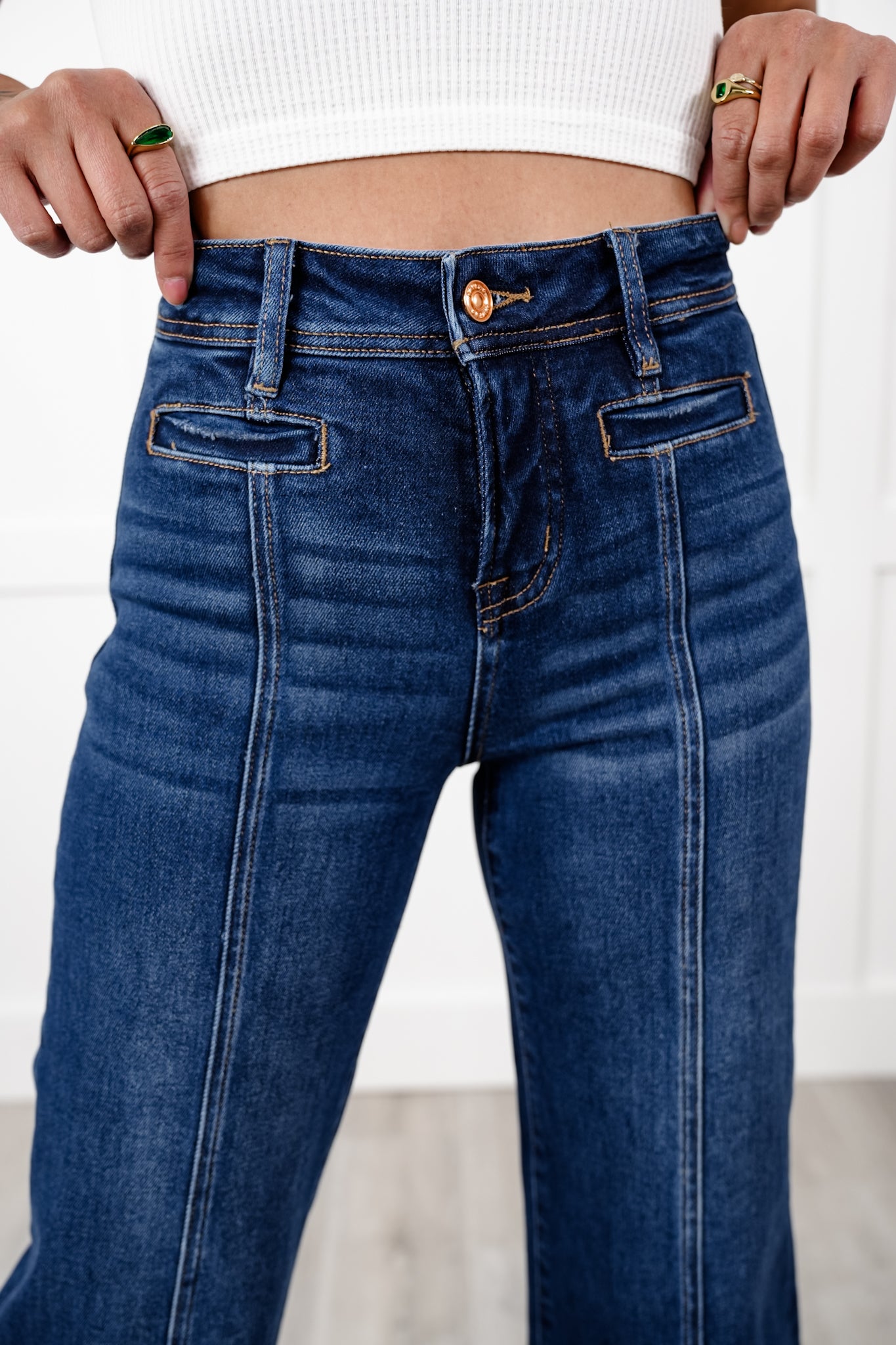 Bayeas High Rise Dark Wash Wide Leg Jeans with Raw Hem