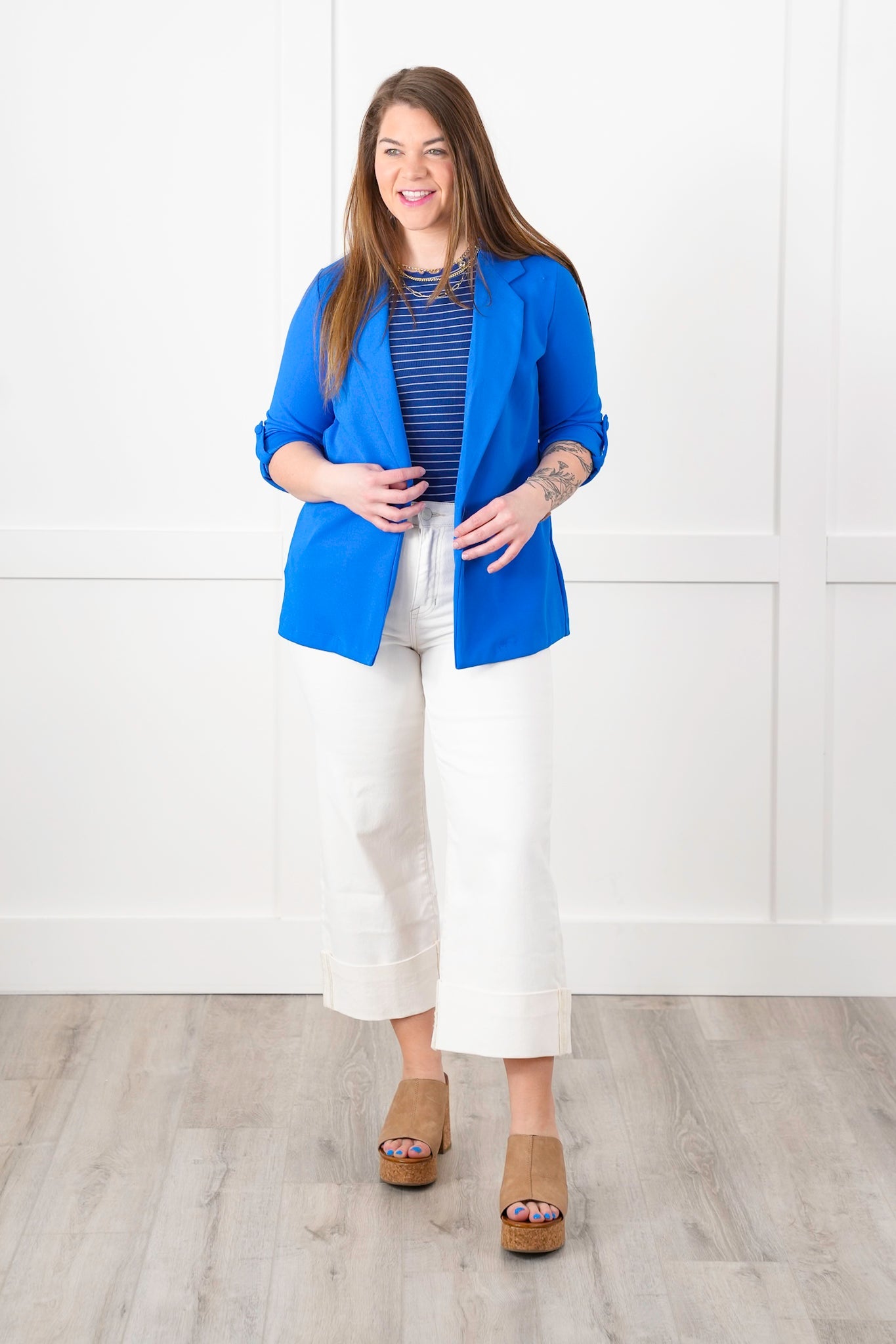 Door Buster! Plus/Reg Solid Button Tab Sleeve Open Blazer