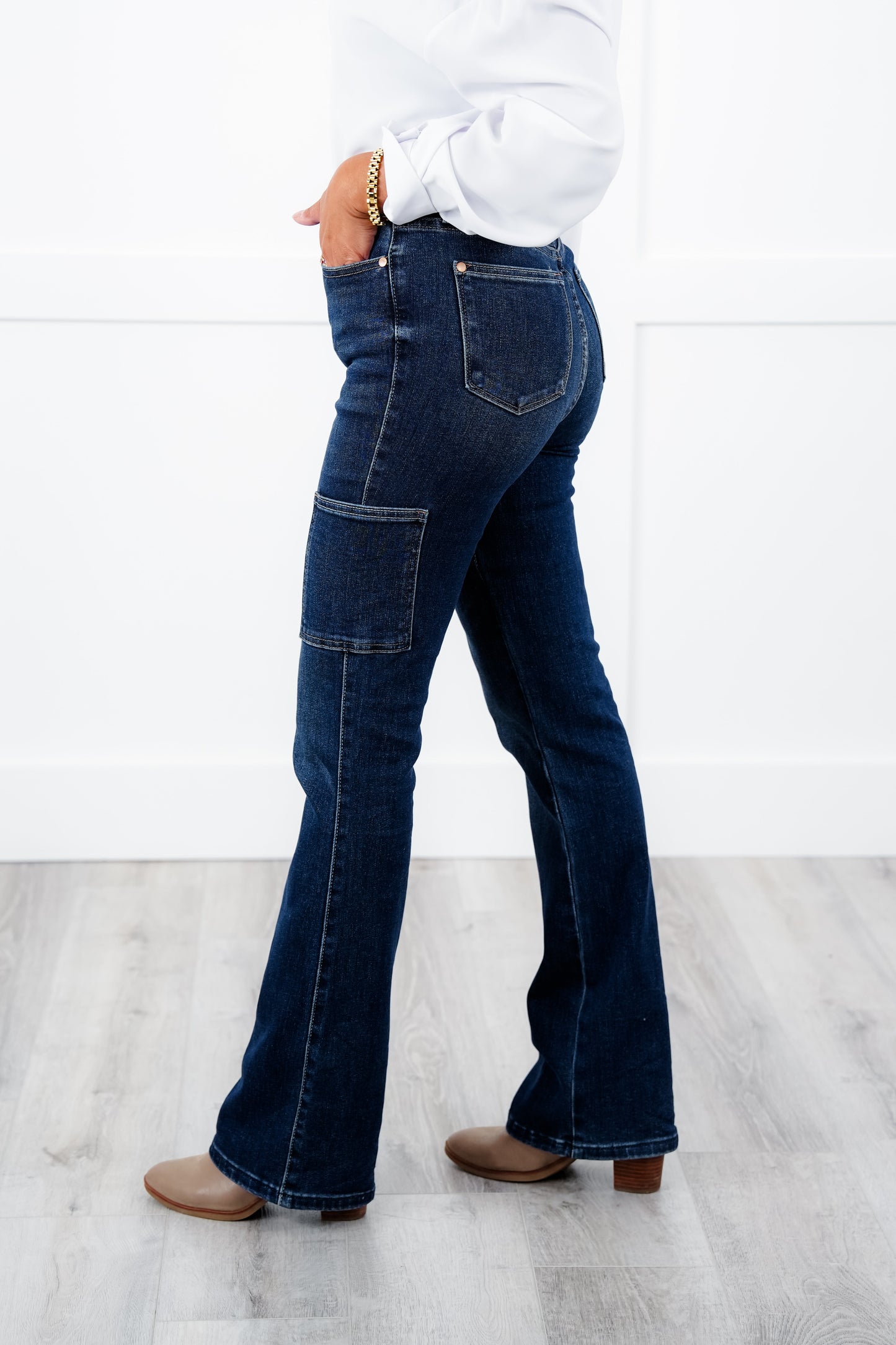 Judy Blue The Jenny High Rise Dark Wash Cargo Bootcut Jeans