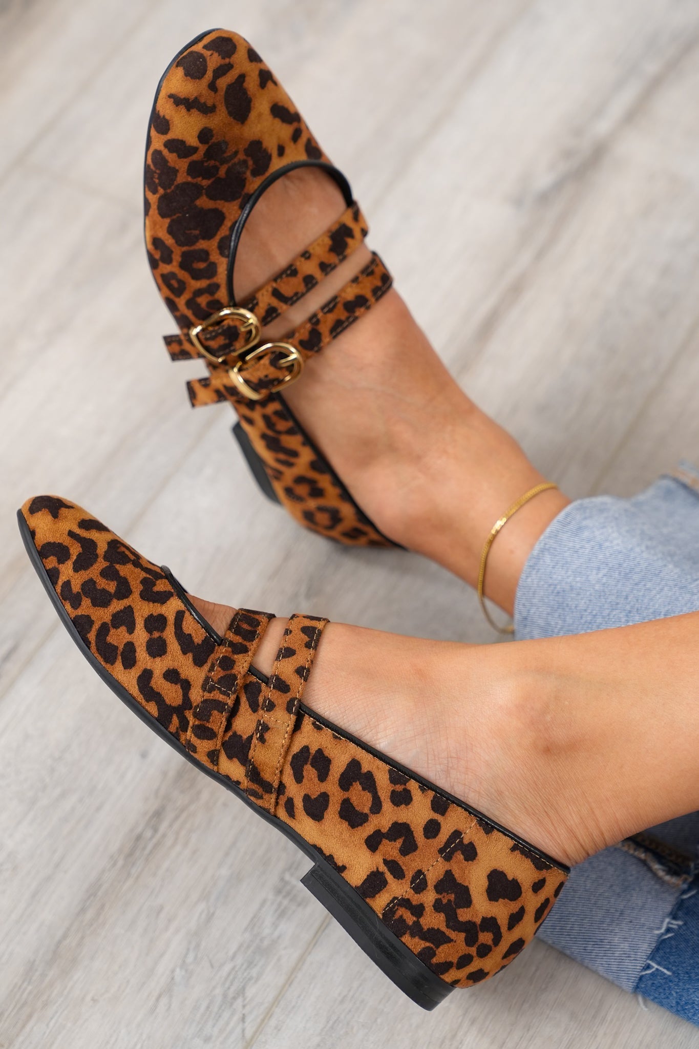 MIA Leopard Flat Sandal with Adjustable Buckle Straps