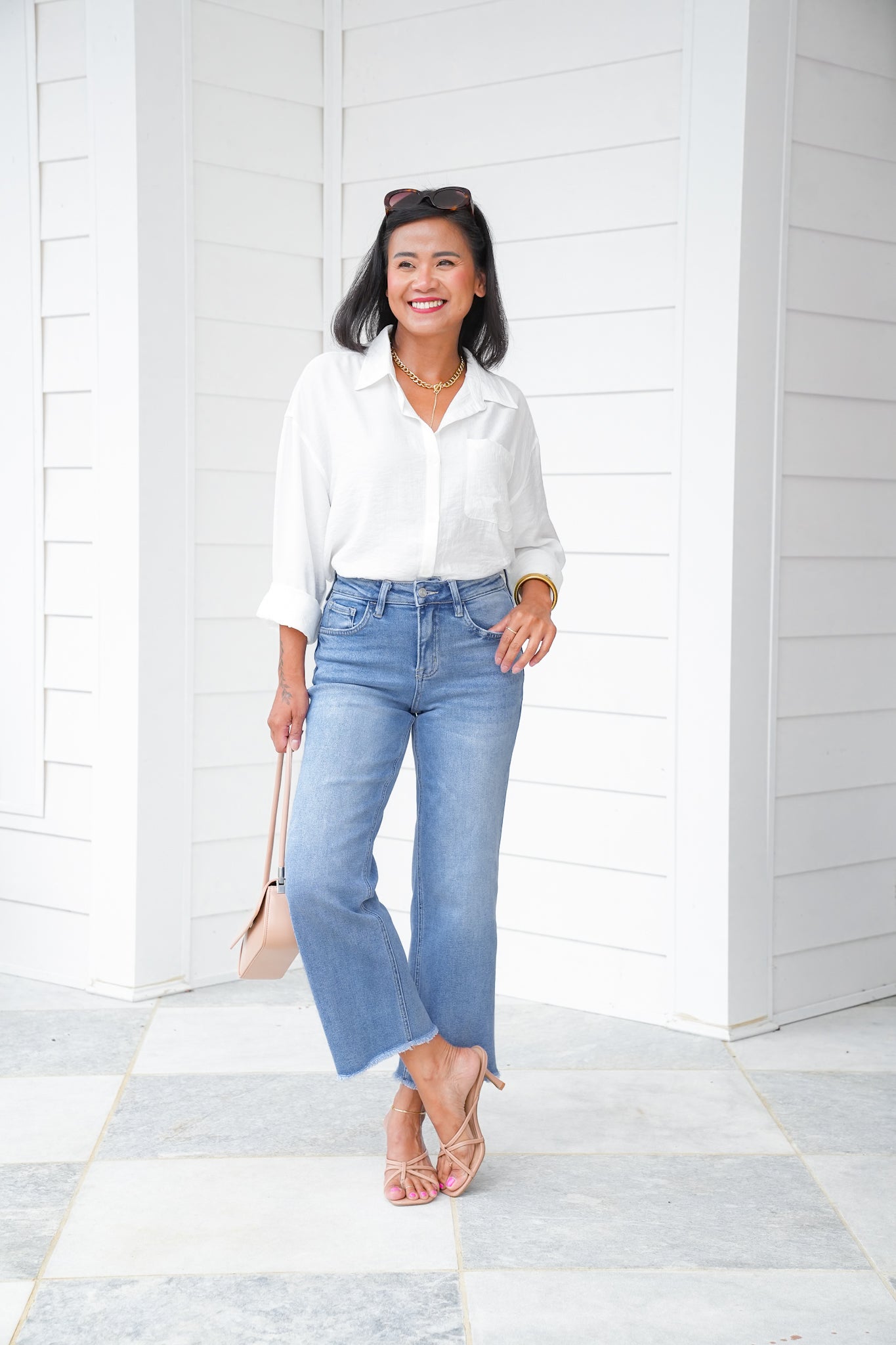 Lovervet High Rise Medium Wash Cropped Slim Wide Leg Jeans