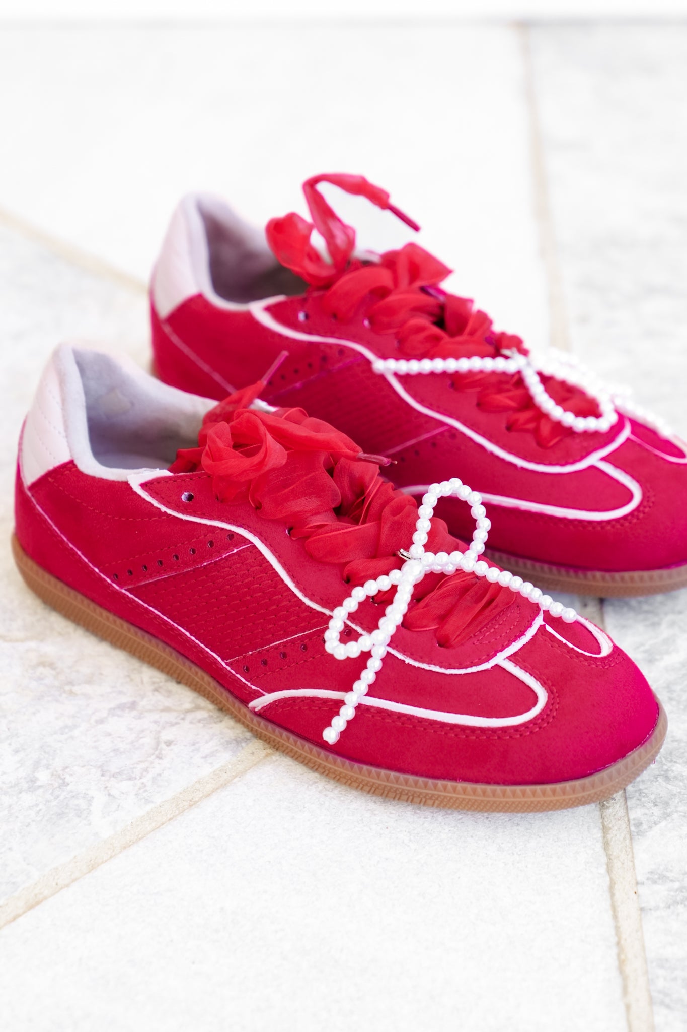 Shu Shop Lace Up Sneaker with Pearl Bow
