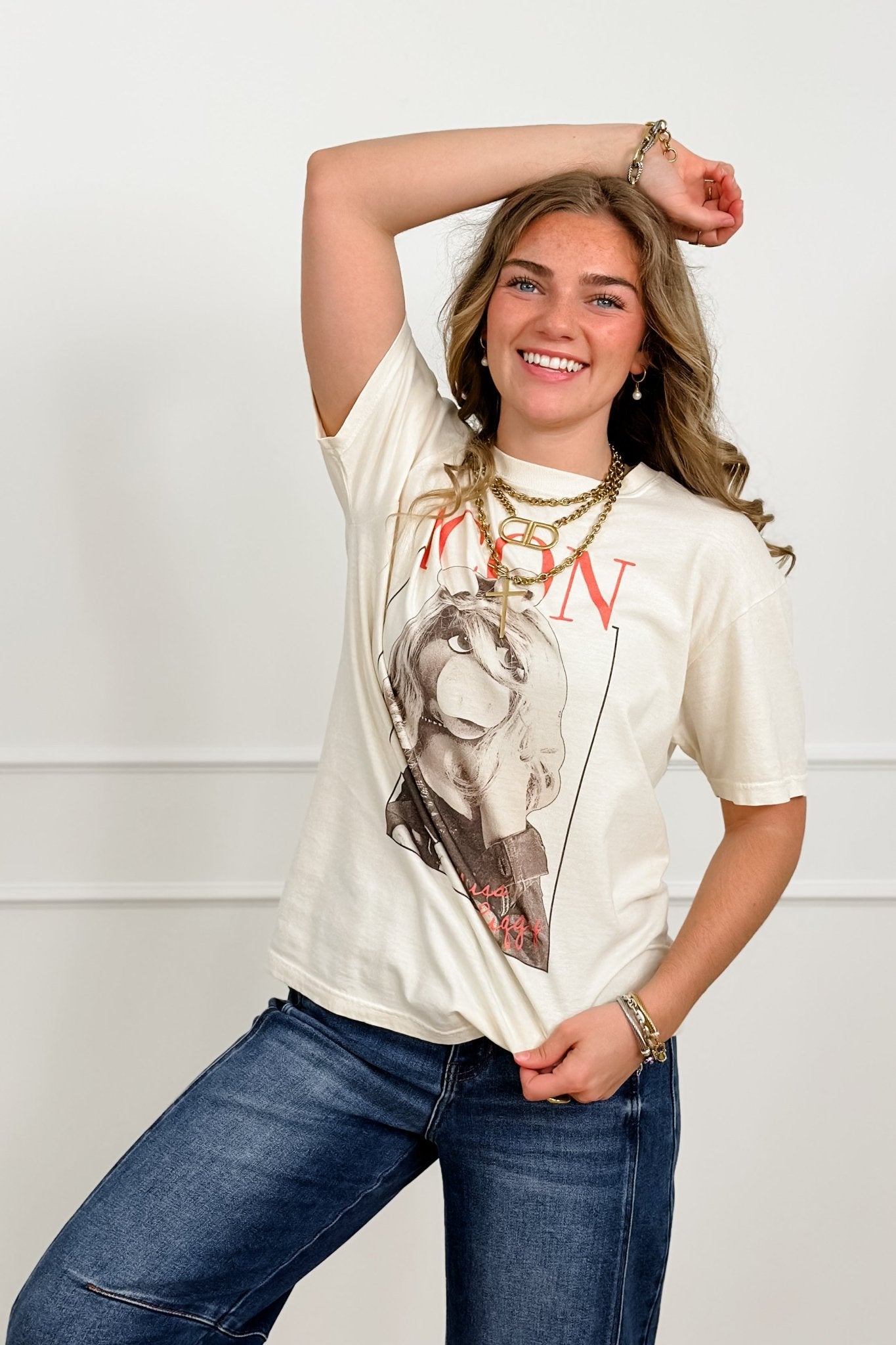 Plus/Reg Short Sleeve "Miss Piggy Icon" Graphic Tee - Freckled Poppy