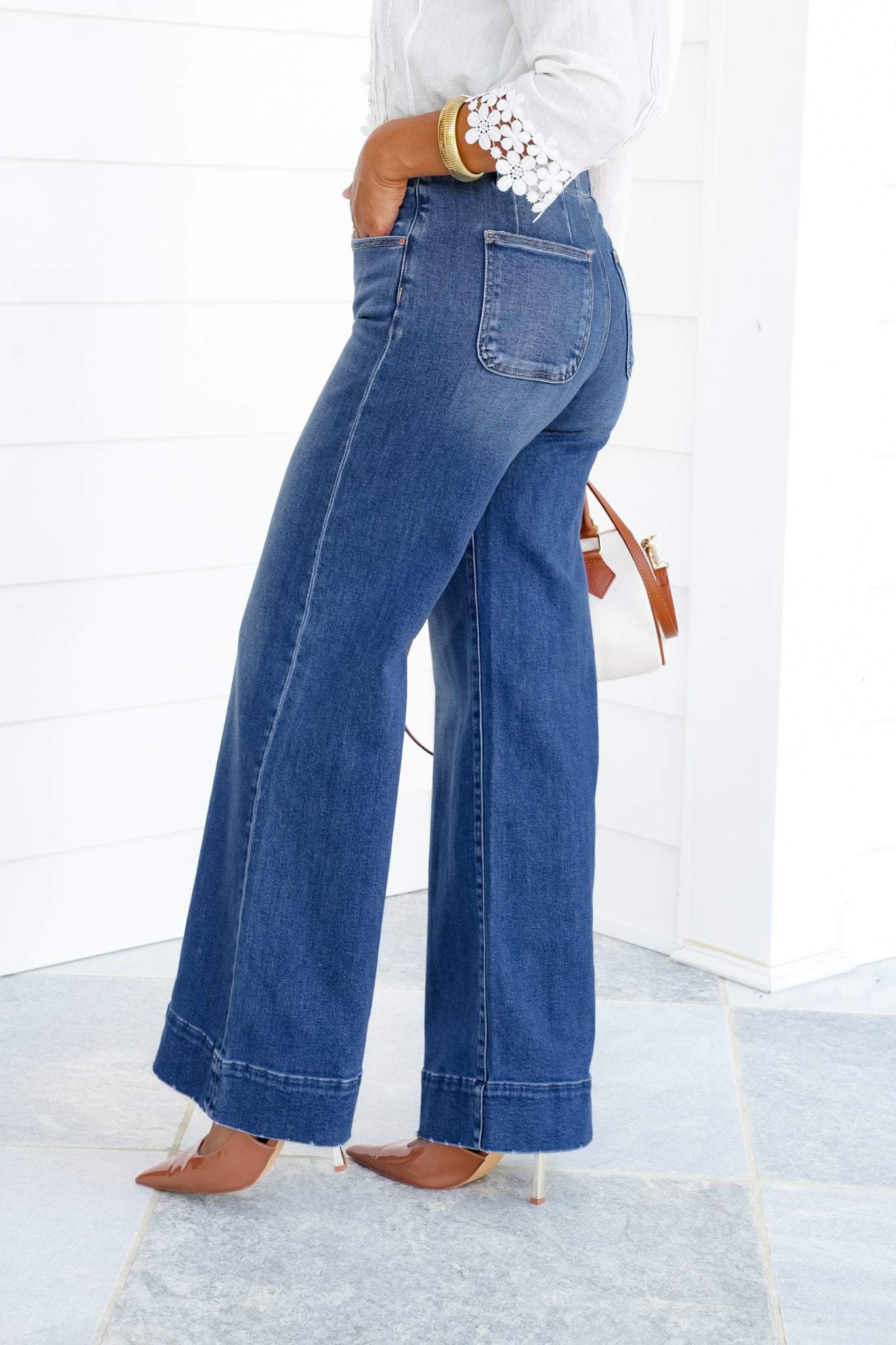 Restock! Risen You Make My Dreams Double Button Wide Leg Trouser Hem Non-Distressed Jean