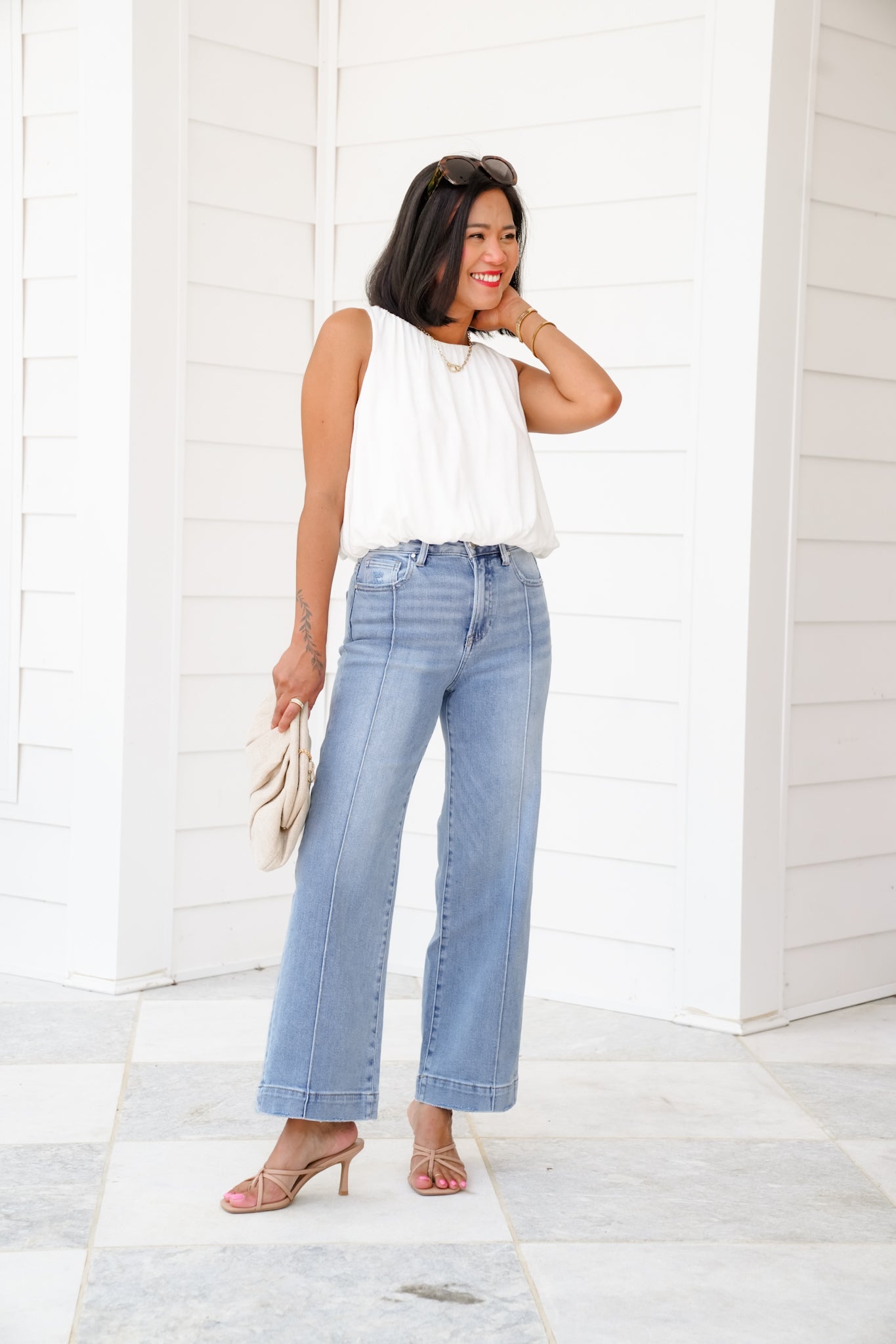 Restock! Risen High Rise Light Wash Cropped Wide Leg Jeans