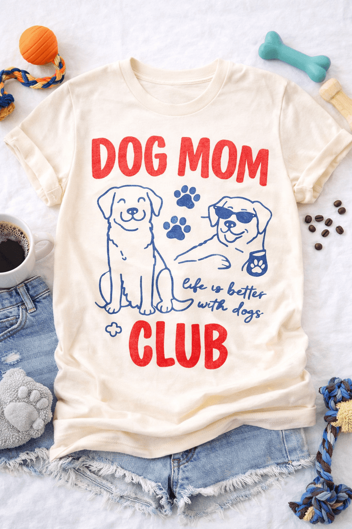 Plus/Reg Short Sleeve "Dog Mom Club" Graphic Tee - Freckled Poppy