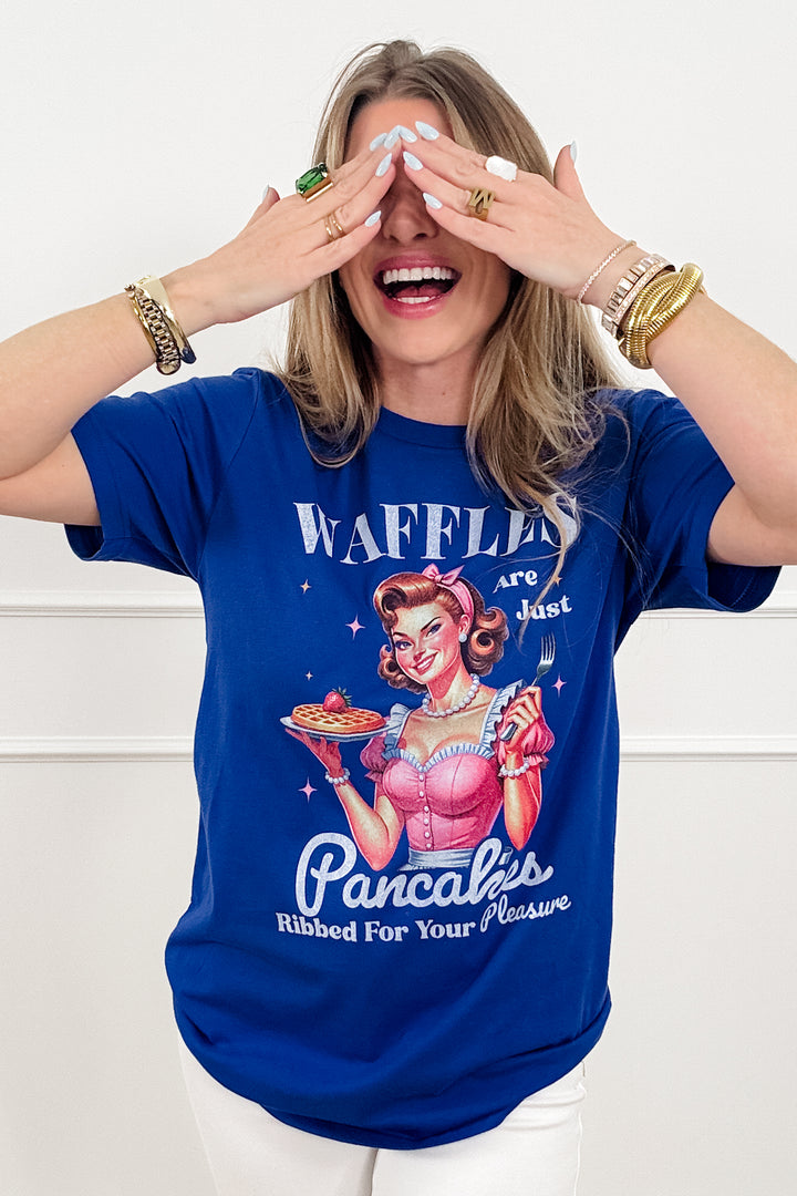 Plus/Reg Short Sleeve "Waffles Are Just Pancakes... " Graphic Tee