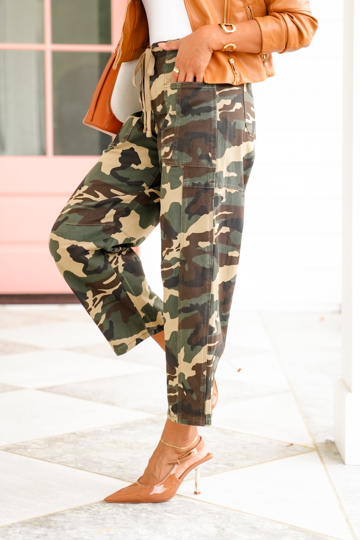 Risen Mid Rise Camo Barrel Pants