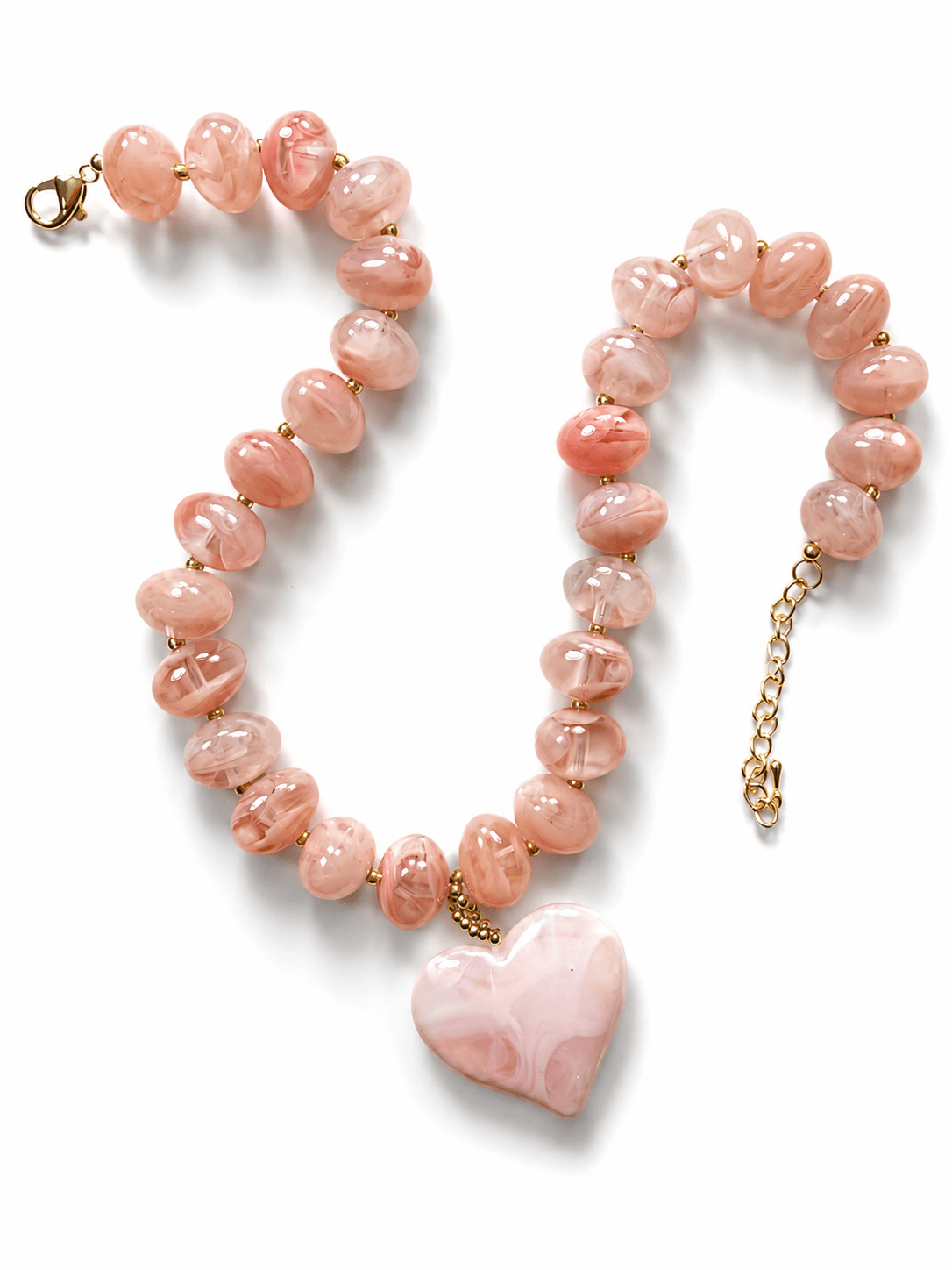Blush Beaded Necklace With Large Heart Charm - Freckled Poppy