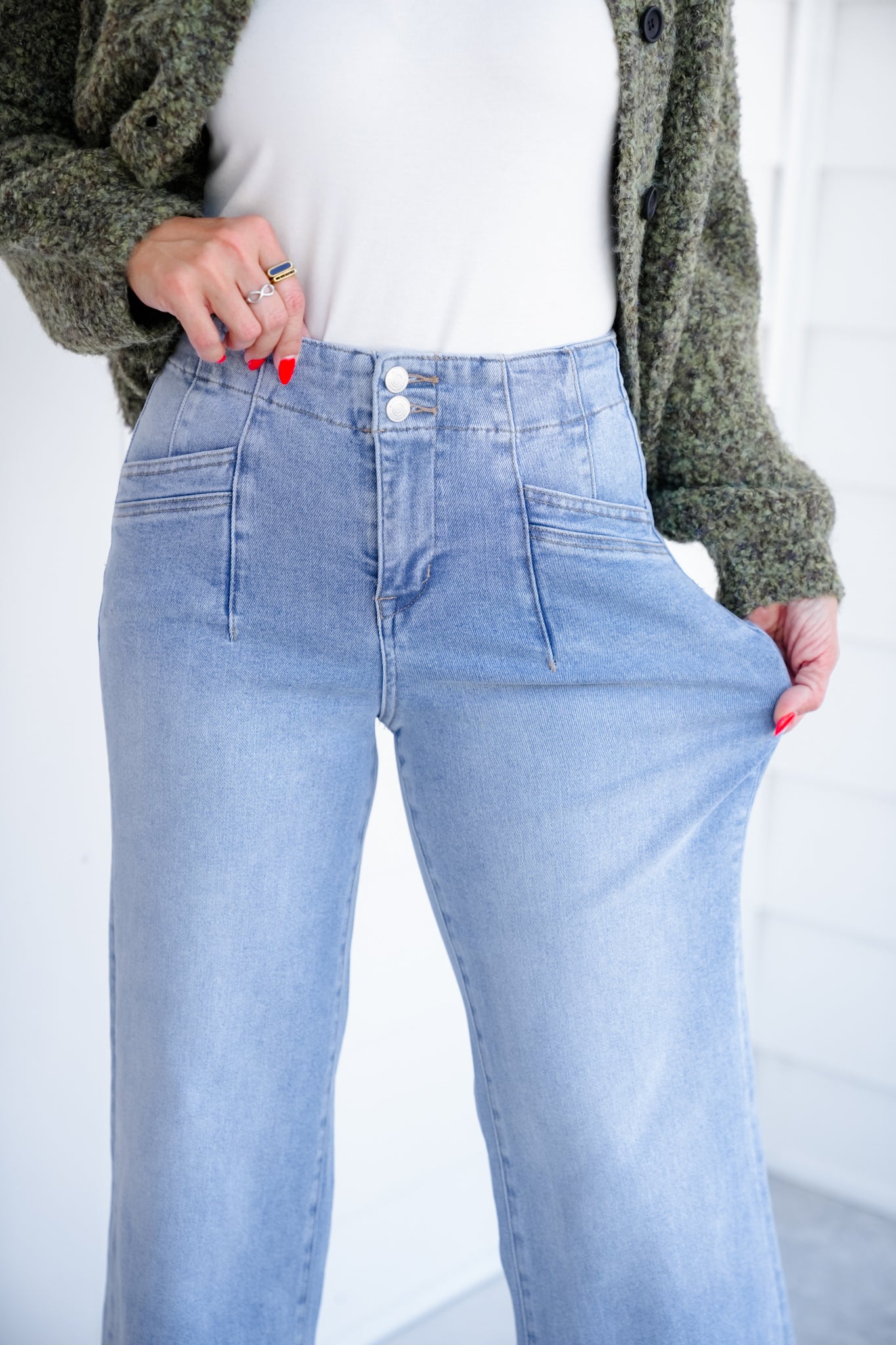 Mica High Rise Light Wash Wide Leg Jeans