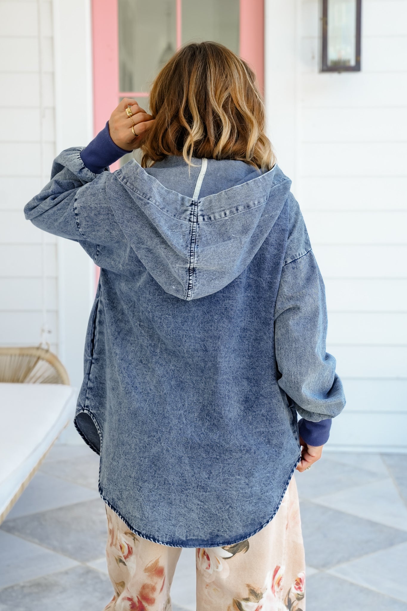 Plus/Reg Mineral Wash Long Sleeve V-Neck Hoodie