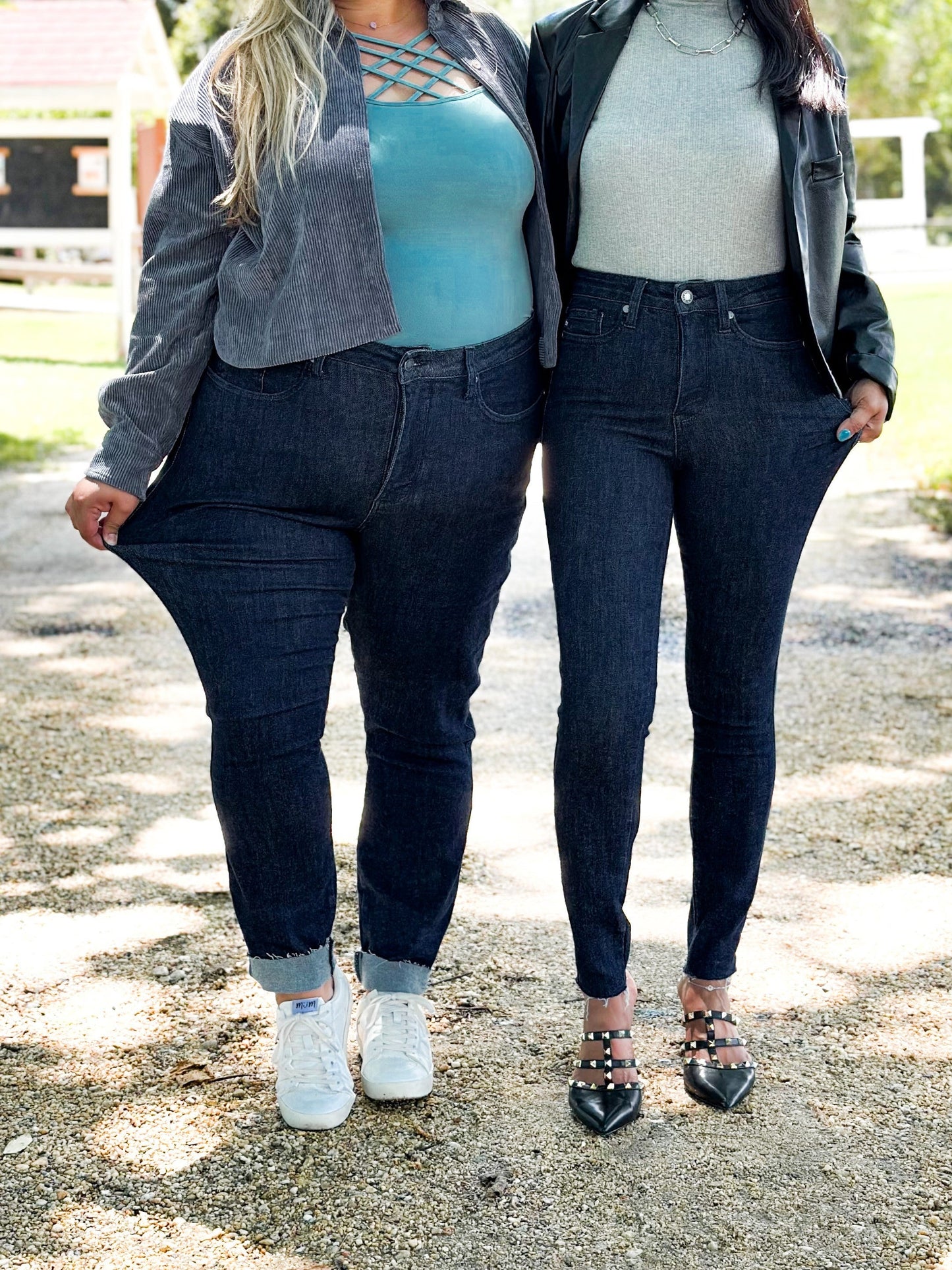 Judy Blue Starry Night High Rise Dark Wash Tummy Control Top Raw Hem Jeans