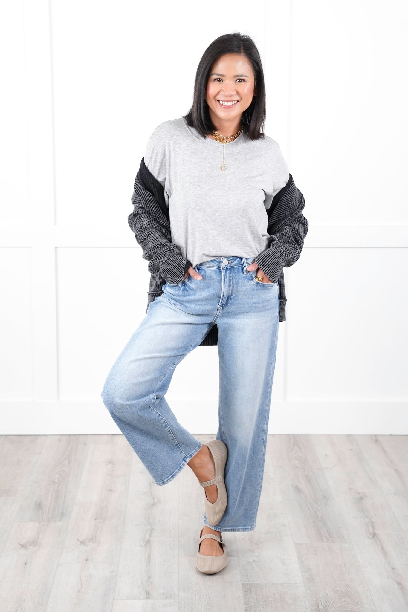 Risen High Rise Light Wash Ankle Barrel Jeans with Cuff