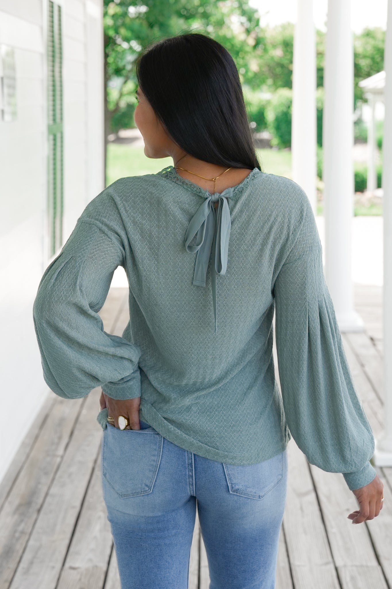 Knit Long Sleeve V Neck Top with Lace Detail (Multiple Colors)