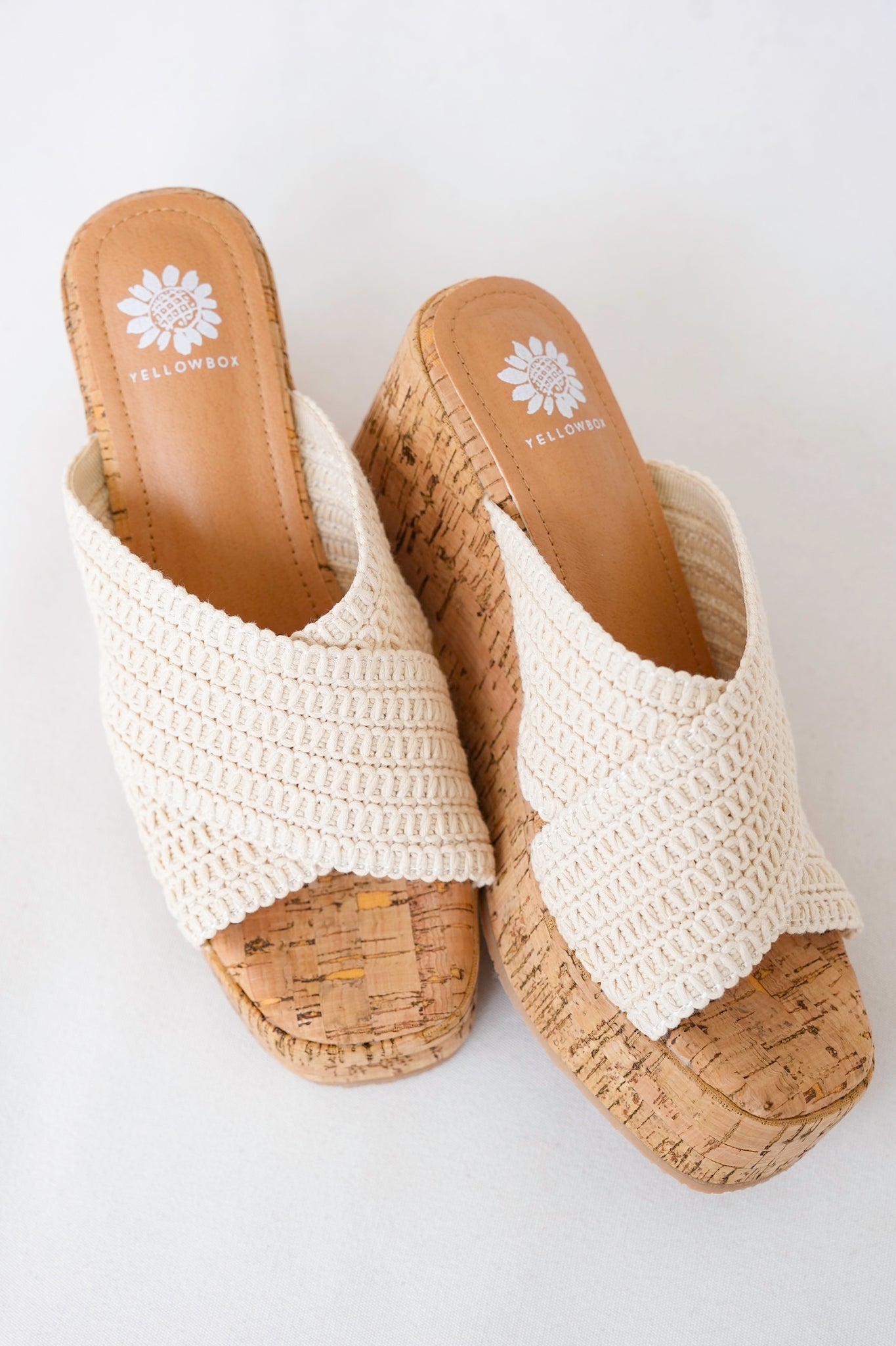Yellow Box Woven Platform Wedge Sandals with Cork Heel