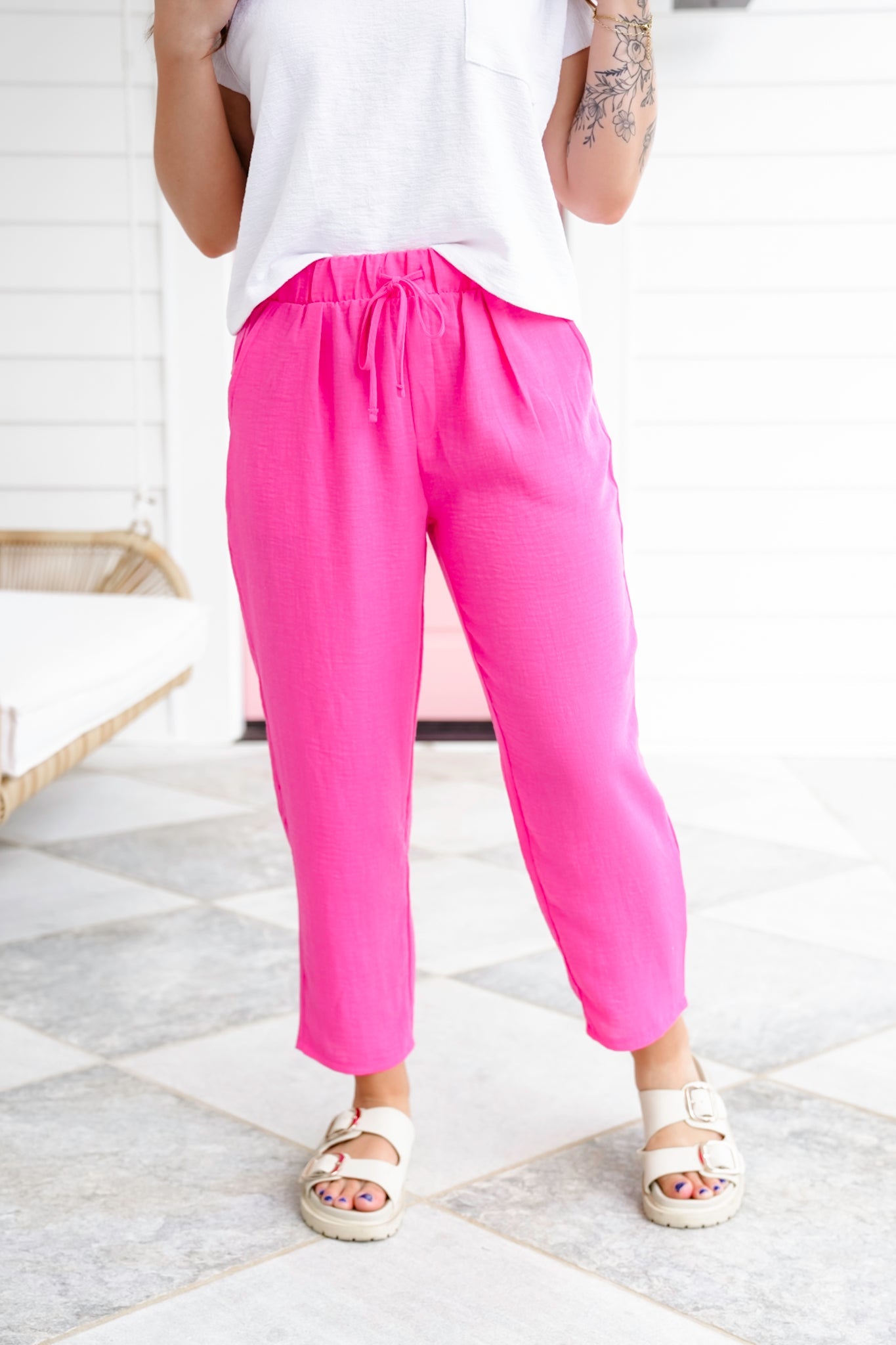 Door Buster! Zenana Woven Crepe Drawstring Elasticband Waist Pants