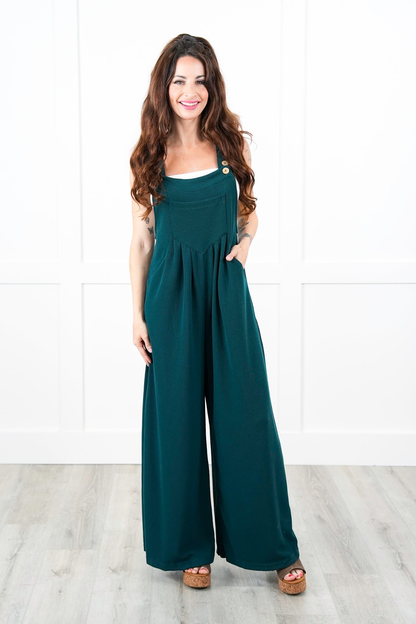 Sleeveless Wide Leg Jumpsuit with Side Pockets (Multiple Colors)