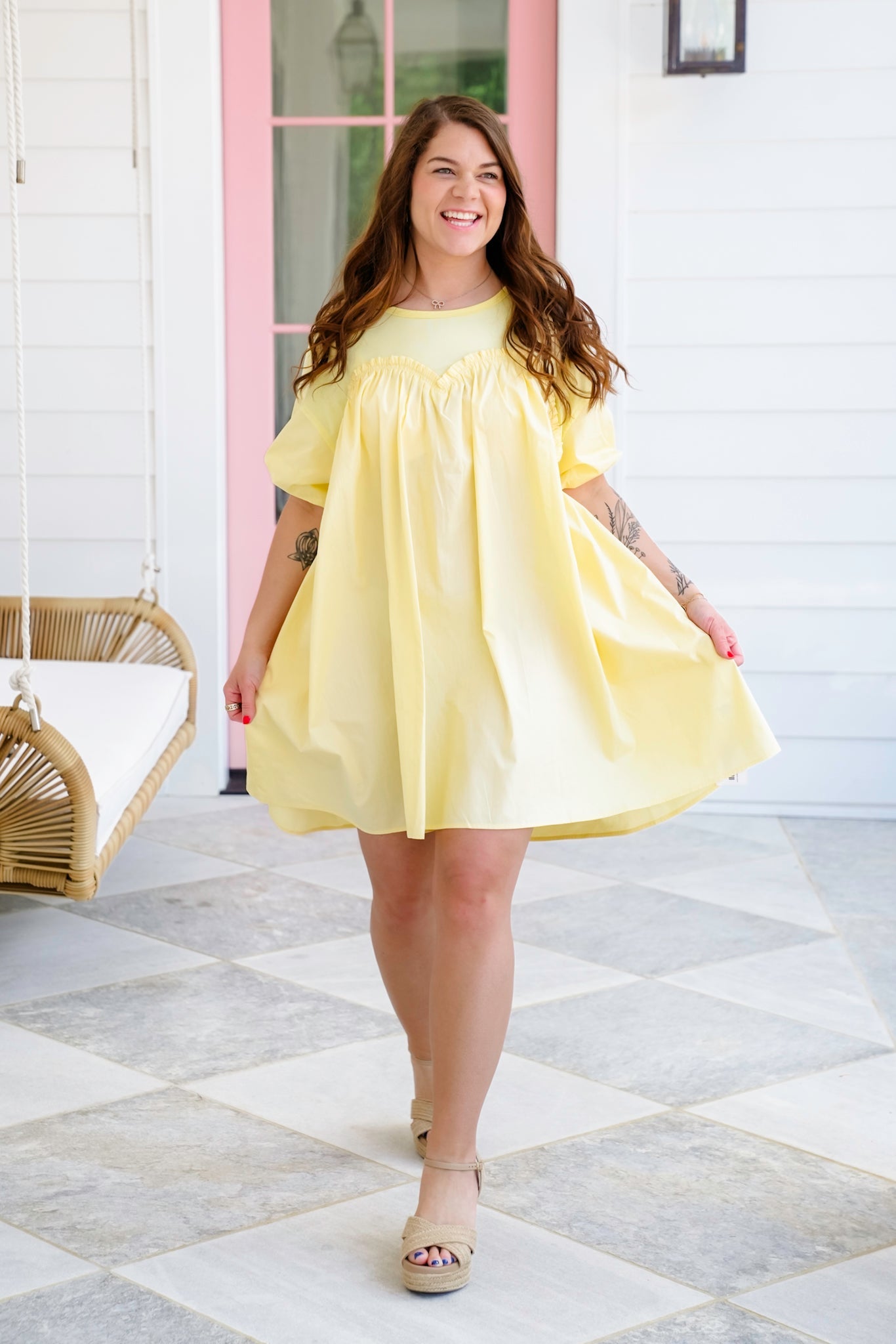 Plus/Reg Solid Cotton Short Sleeve Baby Doll Mini Dress
