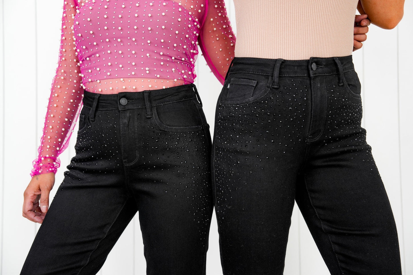 Judy Blue Frost Yourself High Rise Black Rhinestone Embellished Slim Jeans