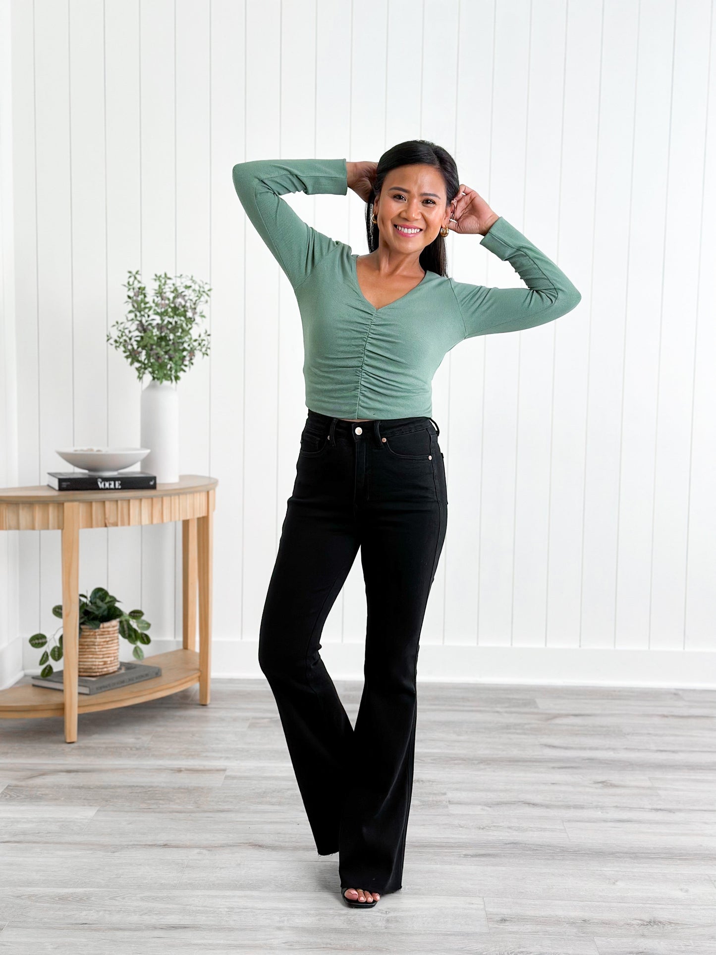 Judy Blue High Rise Black Tummy Control Cut Hem Flare Jeans