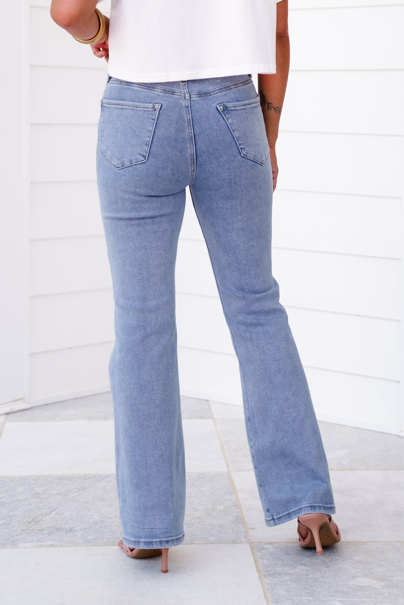 Saige High Rise Light Wash Cuffed Kick Flare Jeans