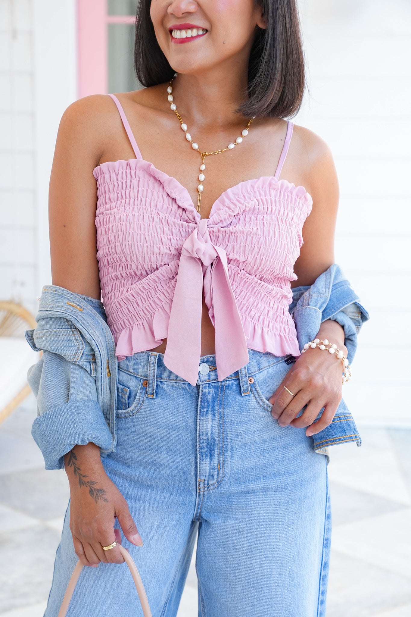 Smocked Top with Front Tie Detail