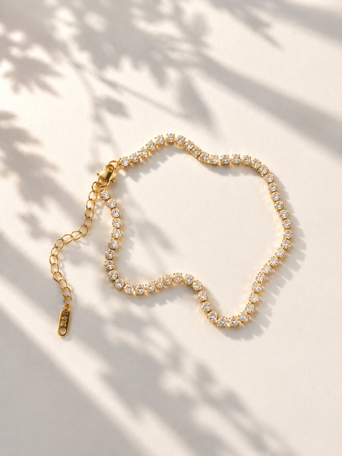 18K Non Tarnish Rhinestone Tennis Anklet