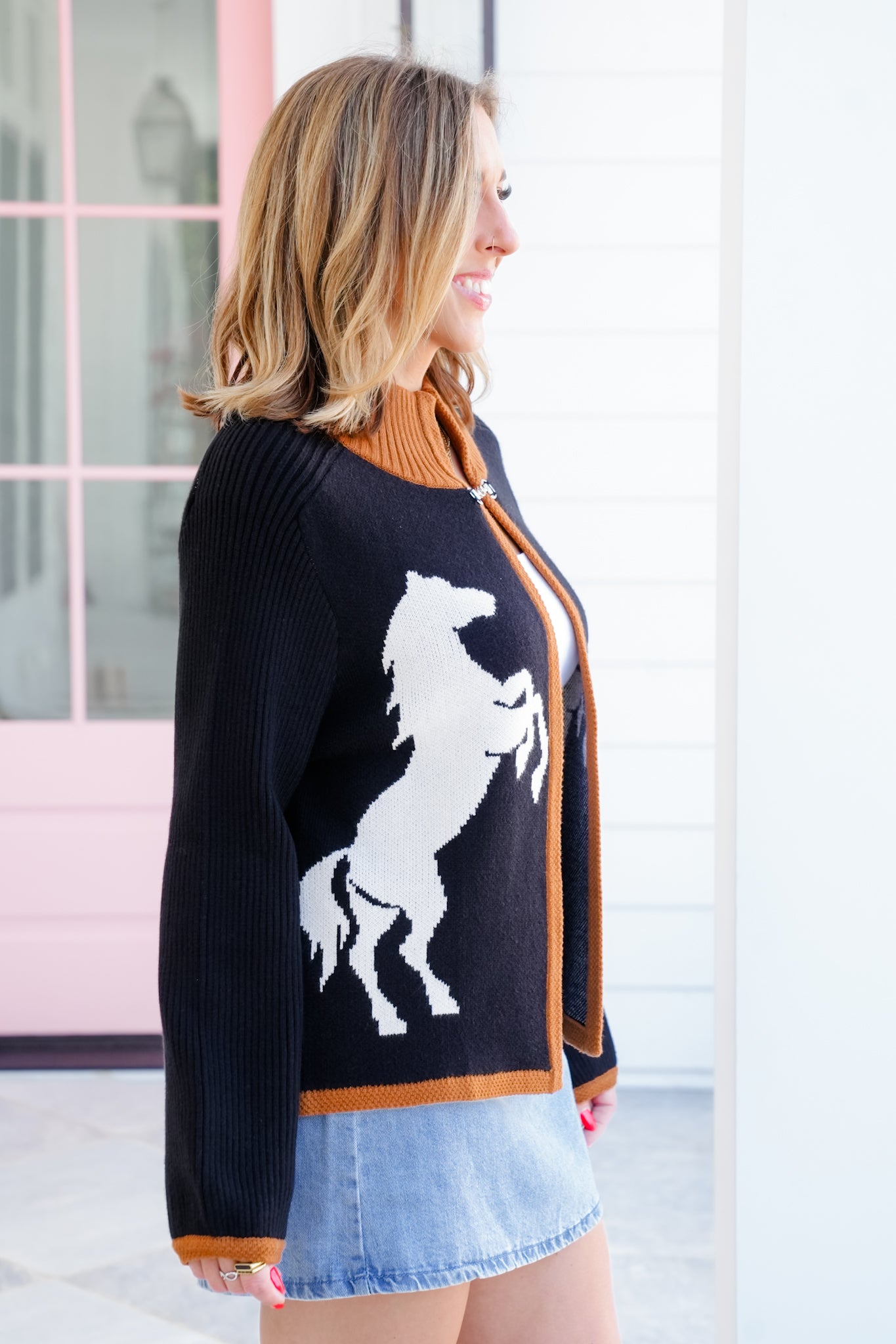 Horse Pattern Long Sleeve Knit Cardigan