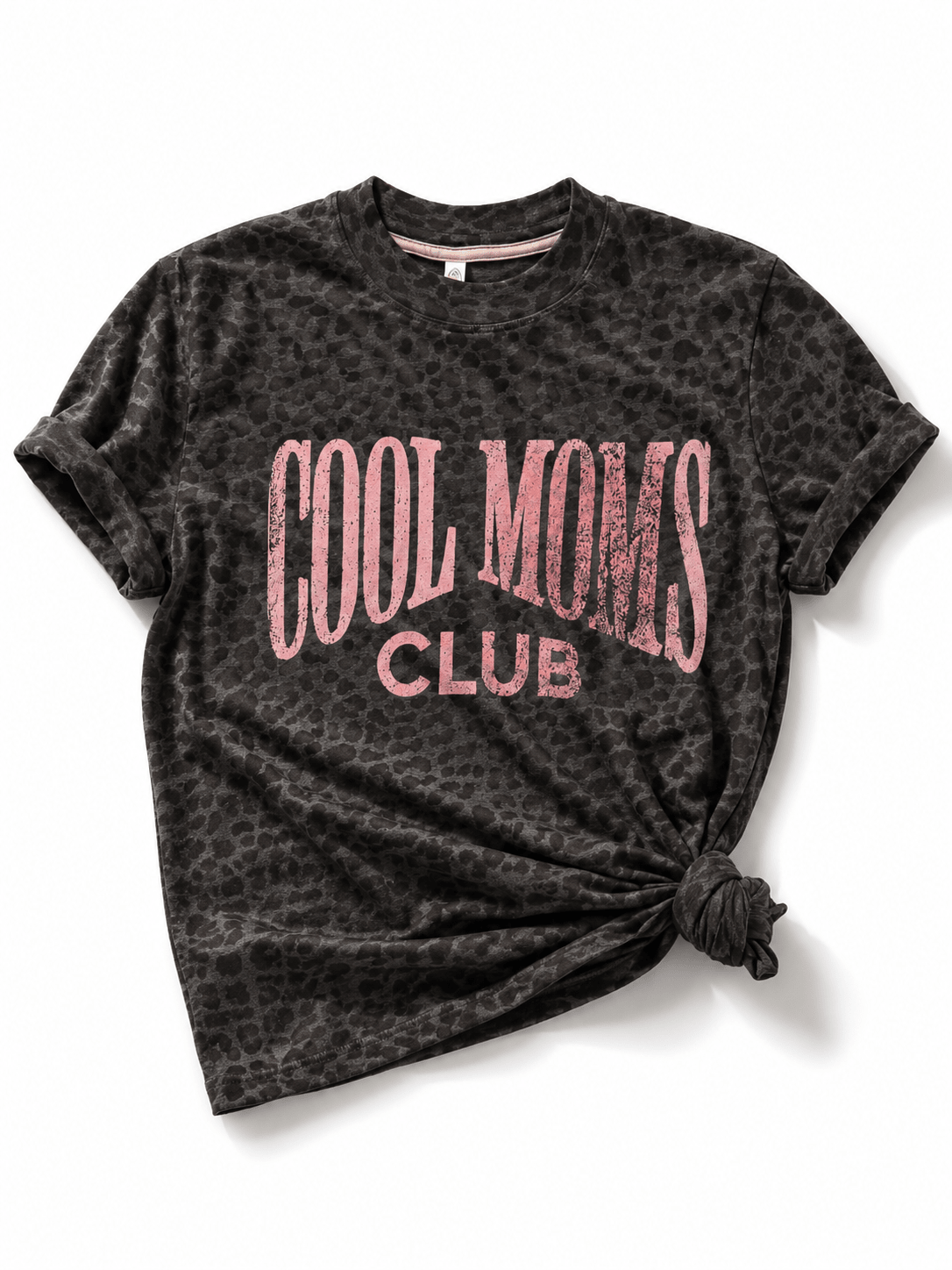 Plus/Reg Short Sleeve "Cool Moms Club" Leopard Graphic Tee - Freckled Poppy