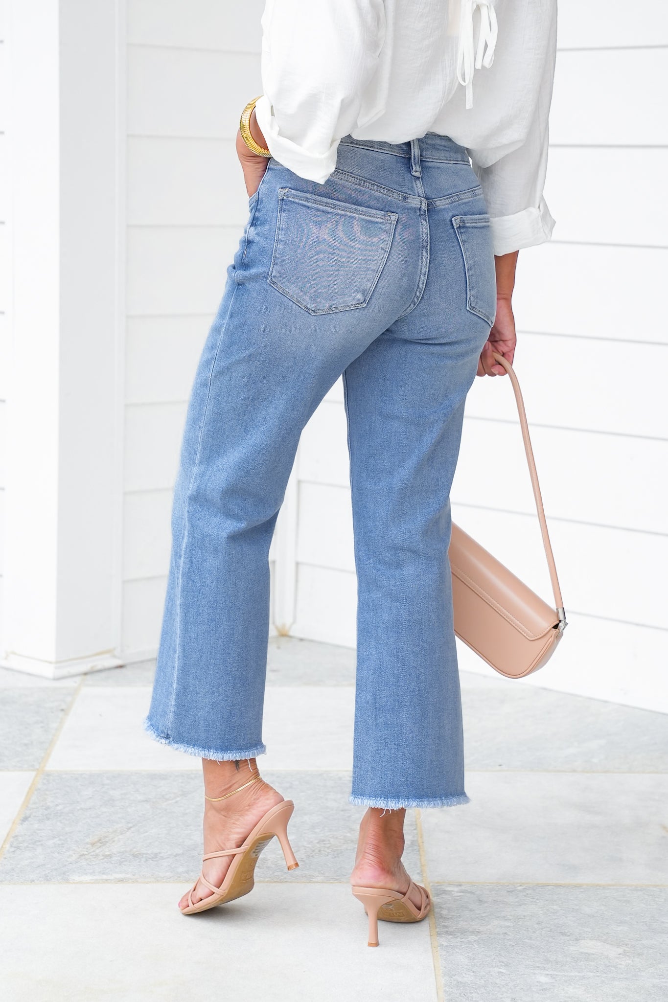 Lovervet High Rise Medium Wash Cropped Slim Wide Leg Jeans