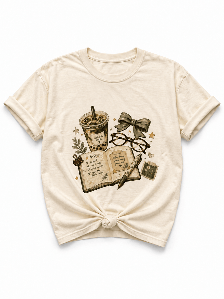 Plus/Reg Short Sleeve "Matcha Mood" Graphic Tee - Freckled Poppy