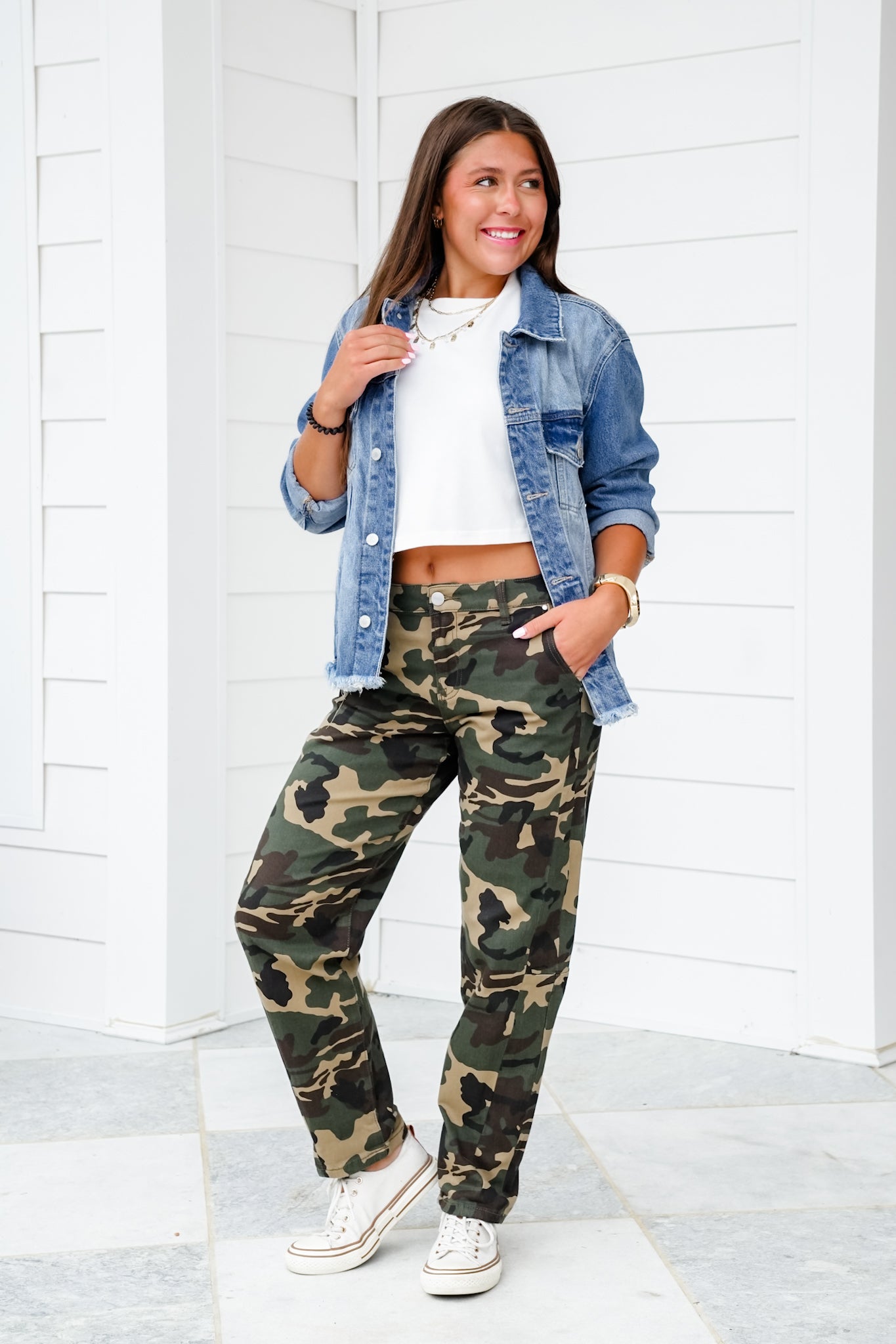 Risen High Rise Camo Ankle Barrel Pants with Double Cuff