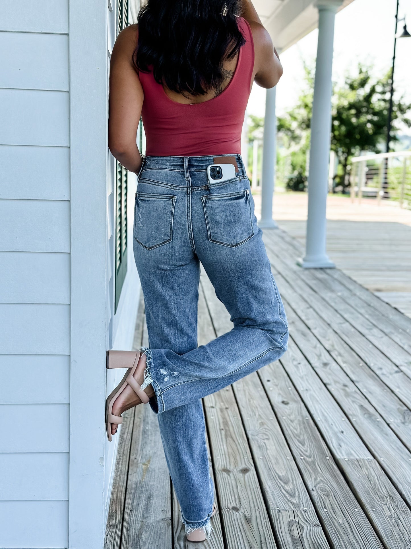 Judy Blue Holla Back Medium Wash Cell Phone Pocket Straight Leg Jeans