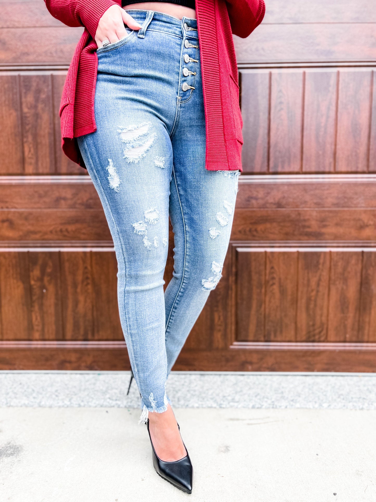 Judy Blue Wish Upon a Star Medium Wash Distressed Skinny Button Fly Jeans