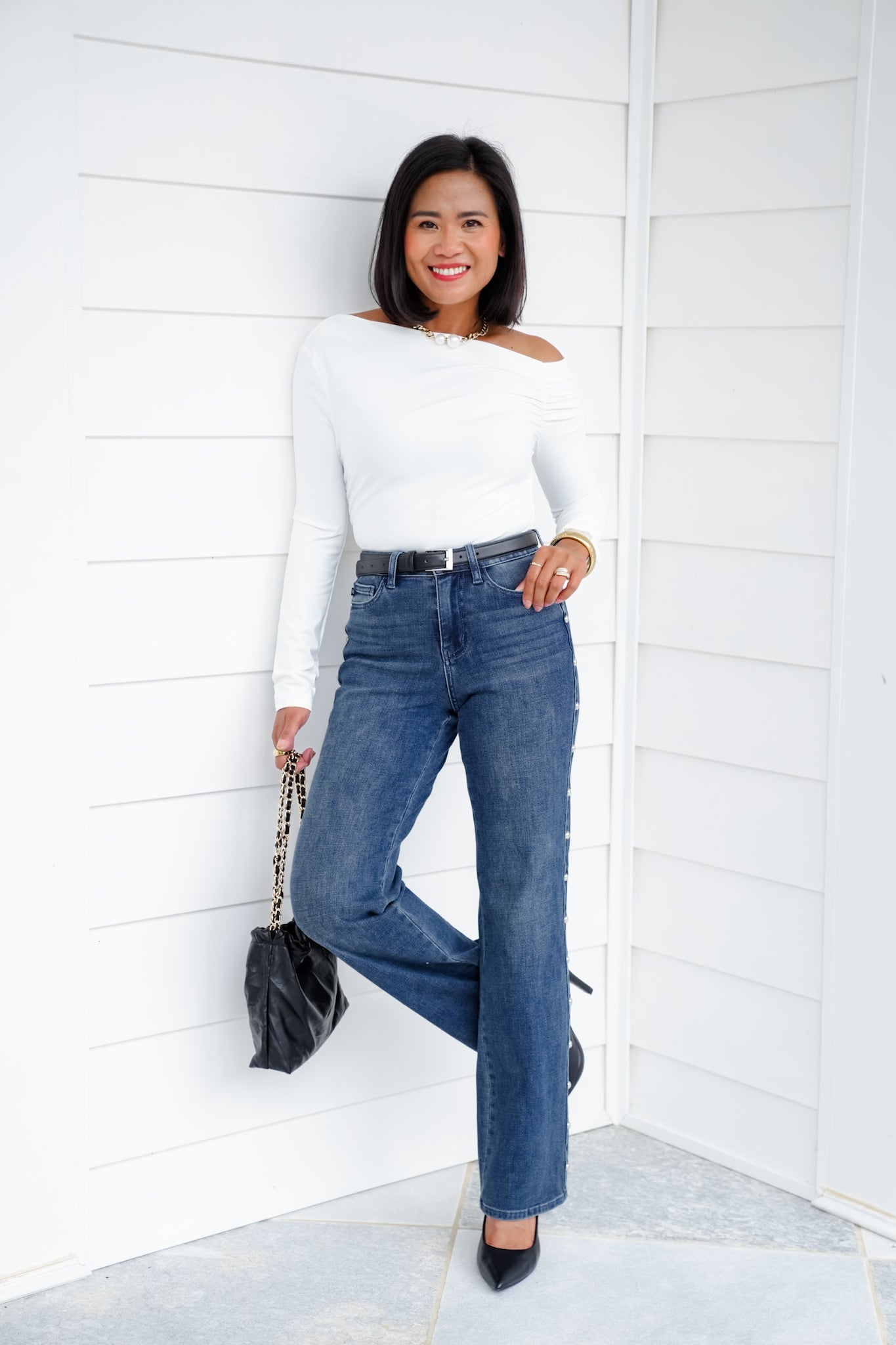 Judy Blue High Rise Dark Wash Studded Straight Leg Jeans