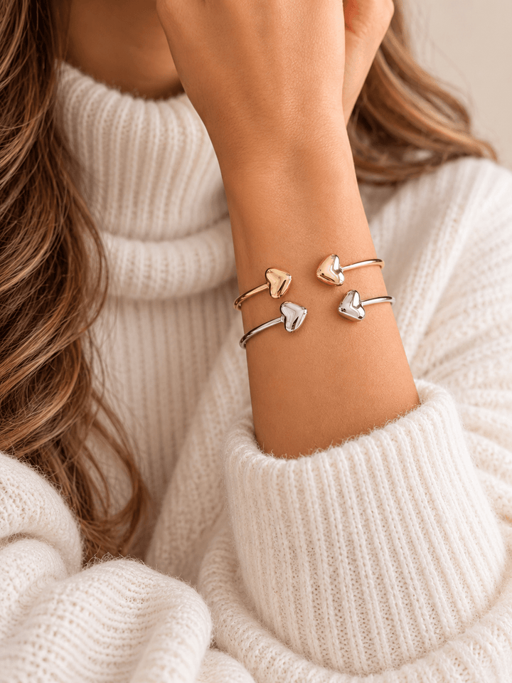 Double Heart Open Bracelet - Freckled Poppy