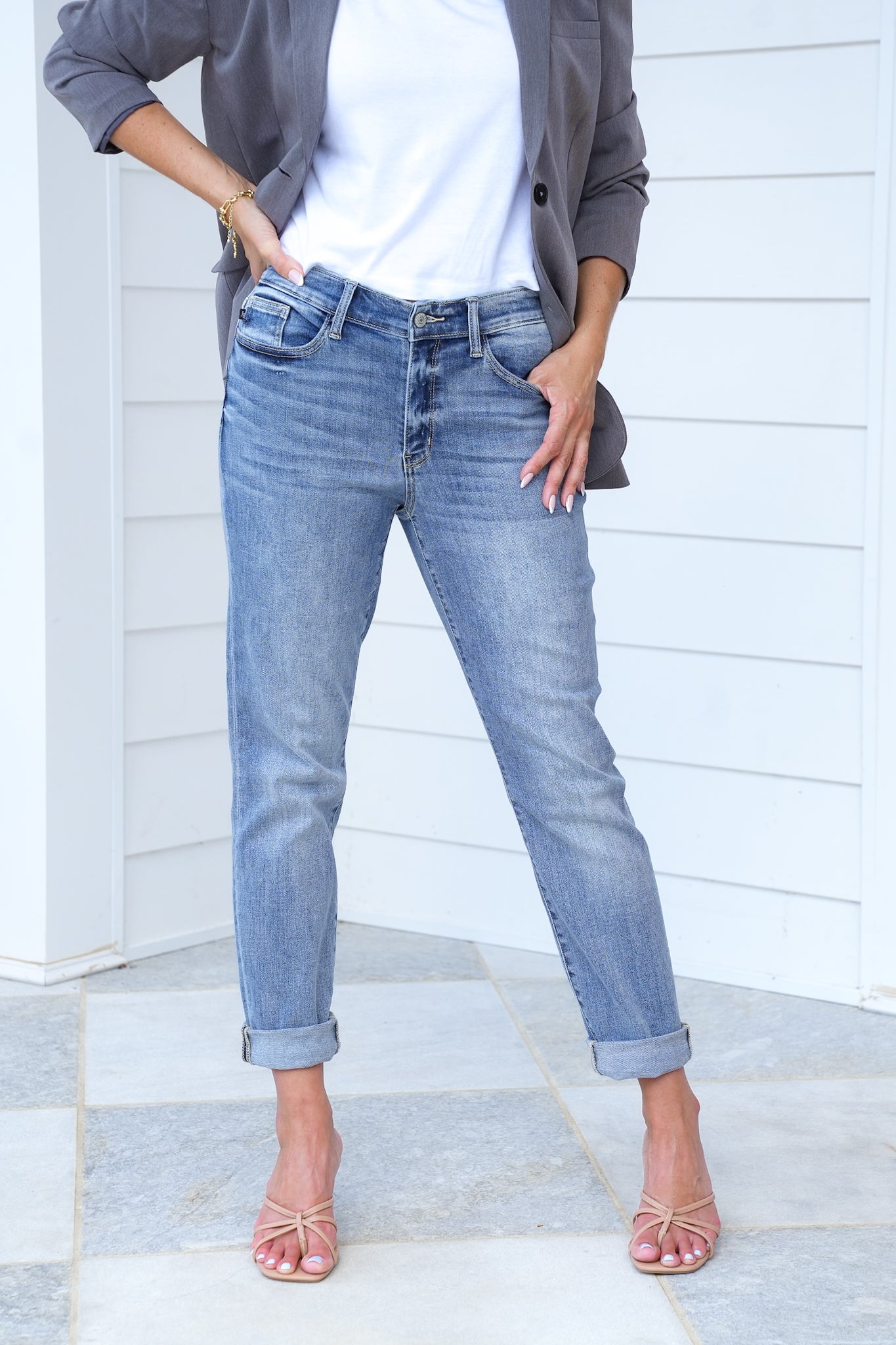 Judy Blue Work From Home Mid Rise Bleach Washed Boyfriends