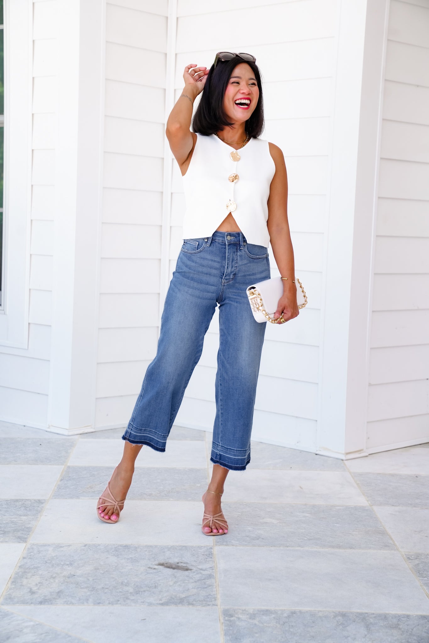 Judy Blue High Rise Medium Wash Tummy Control Cropped Wide Leg Jeans
