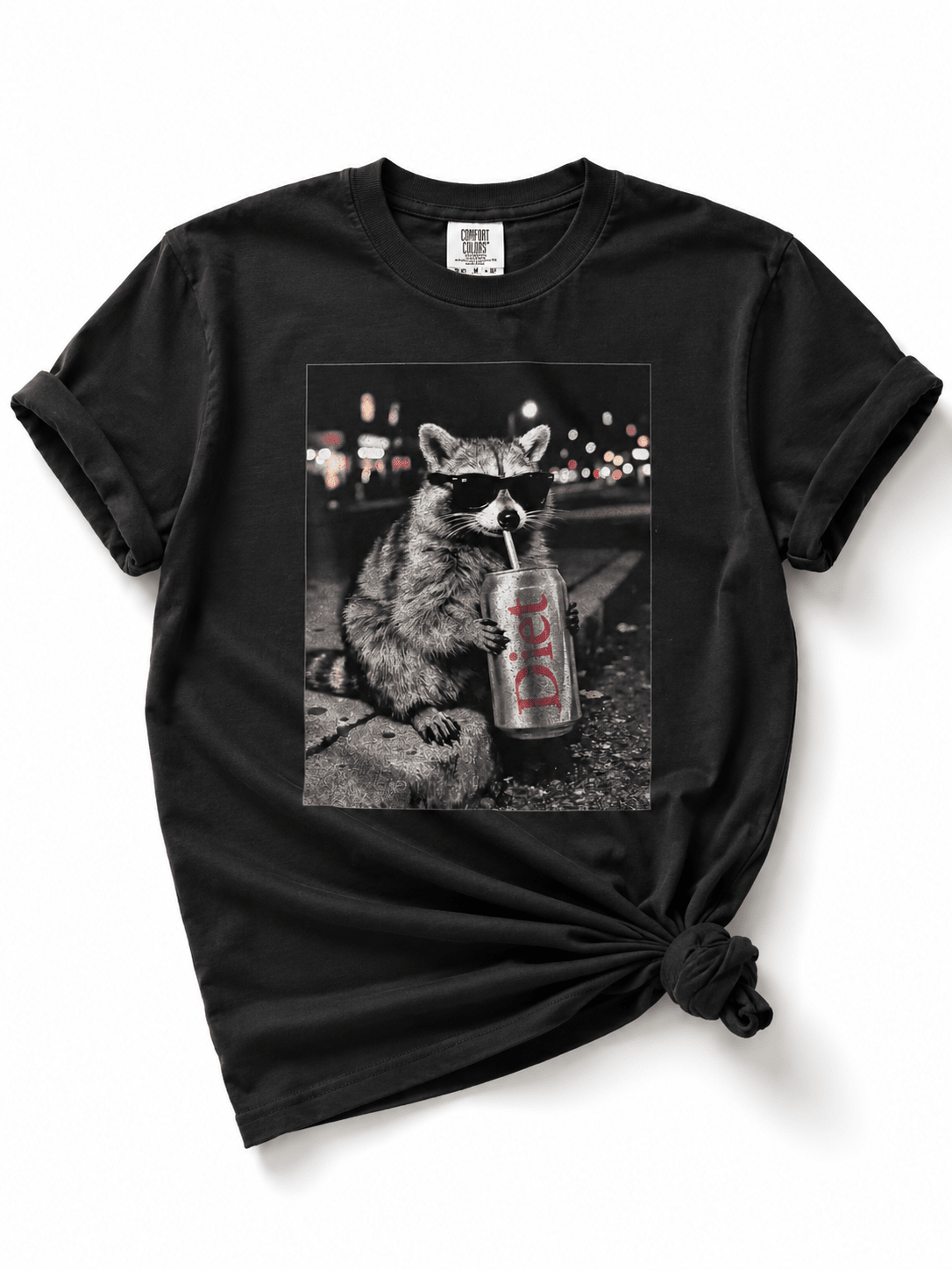 Plus/Reg Short Sleeve "Diet Cola Raccoon" Graphic Tee - Freckled Poppy