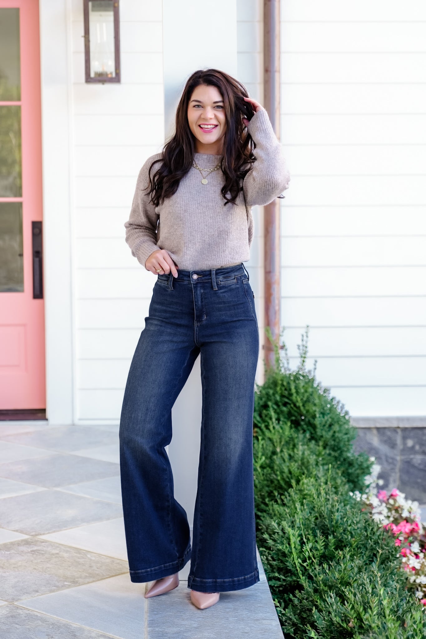 Judy Blue High Rise Dark Wash Tummy Control Retro Wide Leg Jeans with Welt Pockets