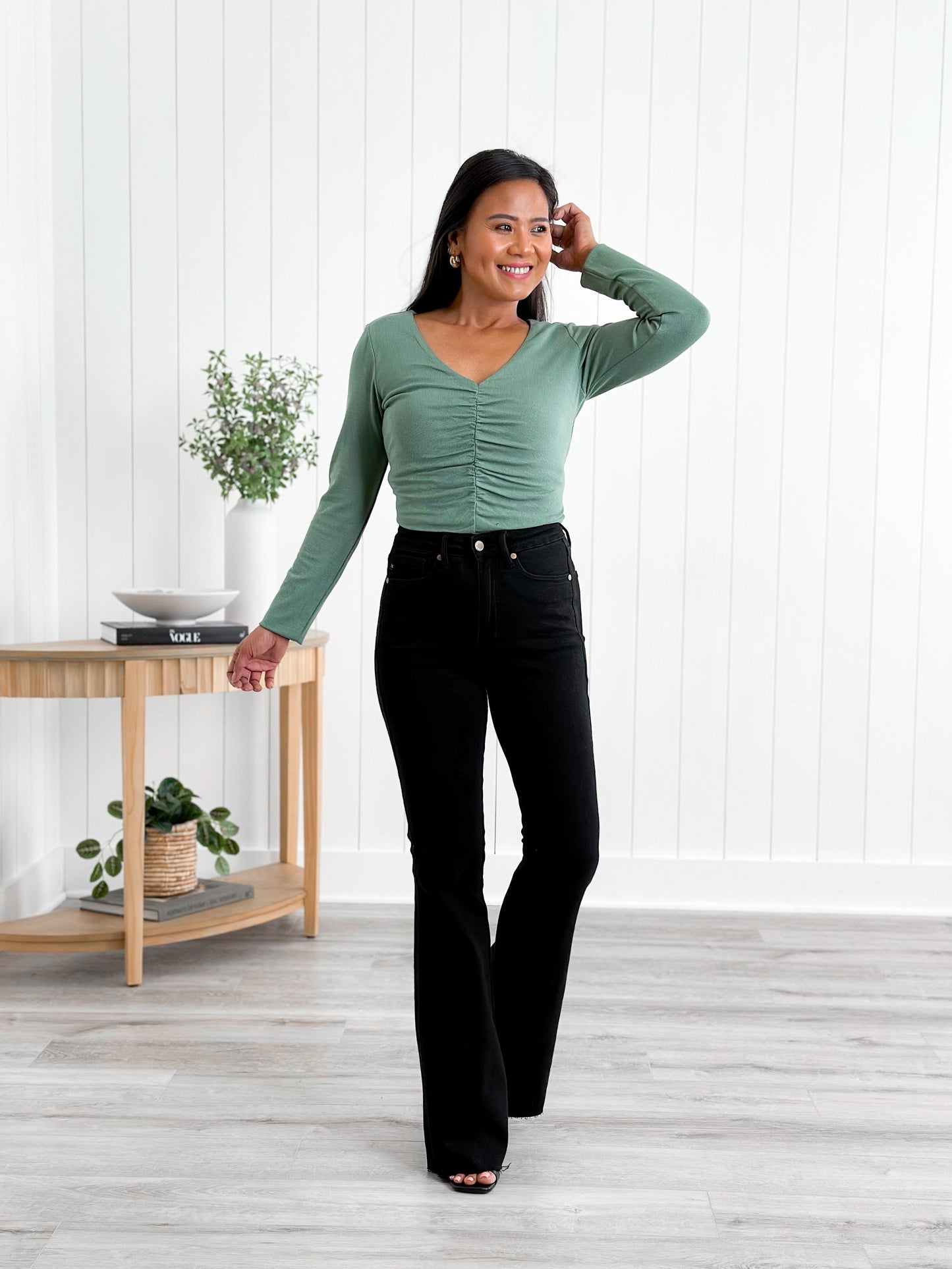 Judy Blue High Rise Black Tummy Control Cut Hem Flare Jeans