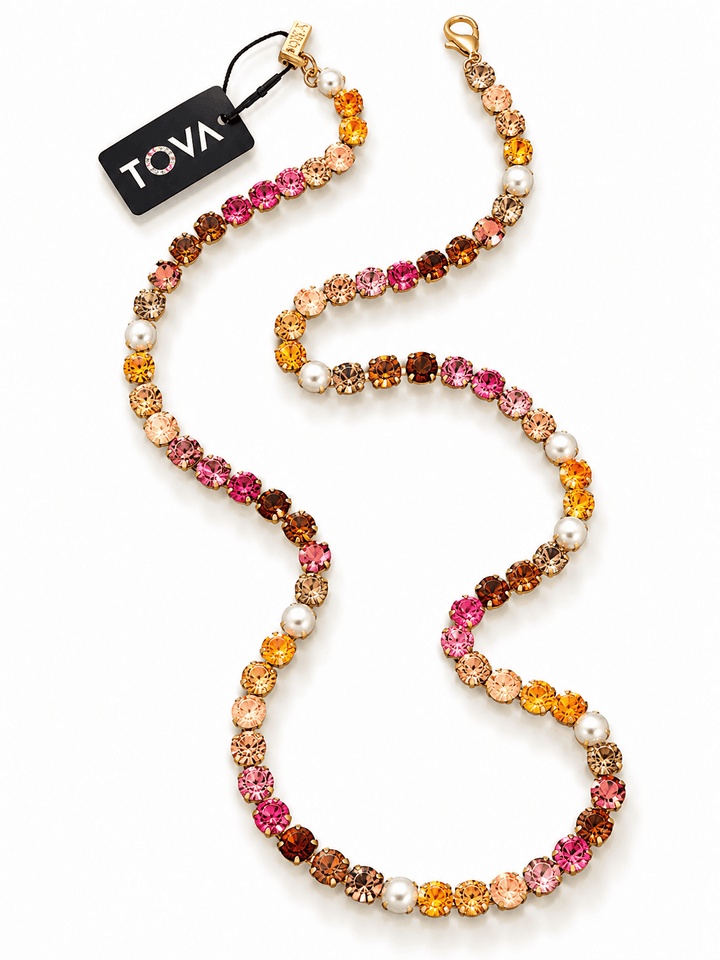 TOVA FP Launch Vanessa Necklace In Antique Silver Pink Chocolate Mix - Freckled Poppy