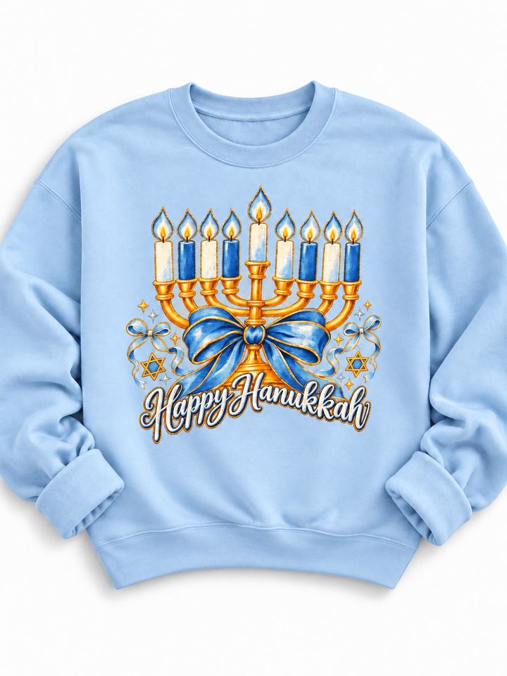 Plus/Reg Long Sleeve "Happy Hanukkah" Graphic Sweatshirt - Freckled Poppy