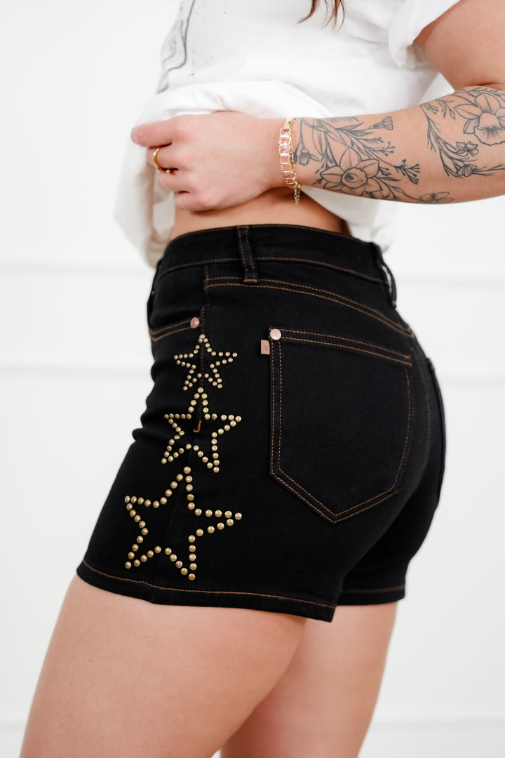 Judy Blue Black Star Studded Slim Shorts
