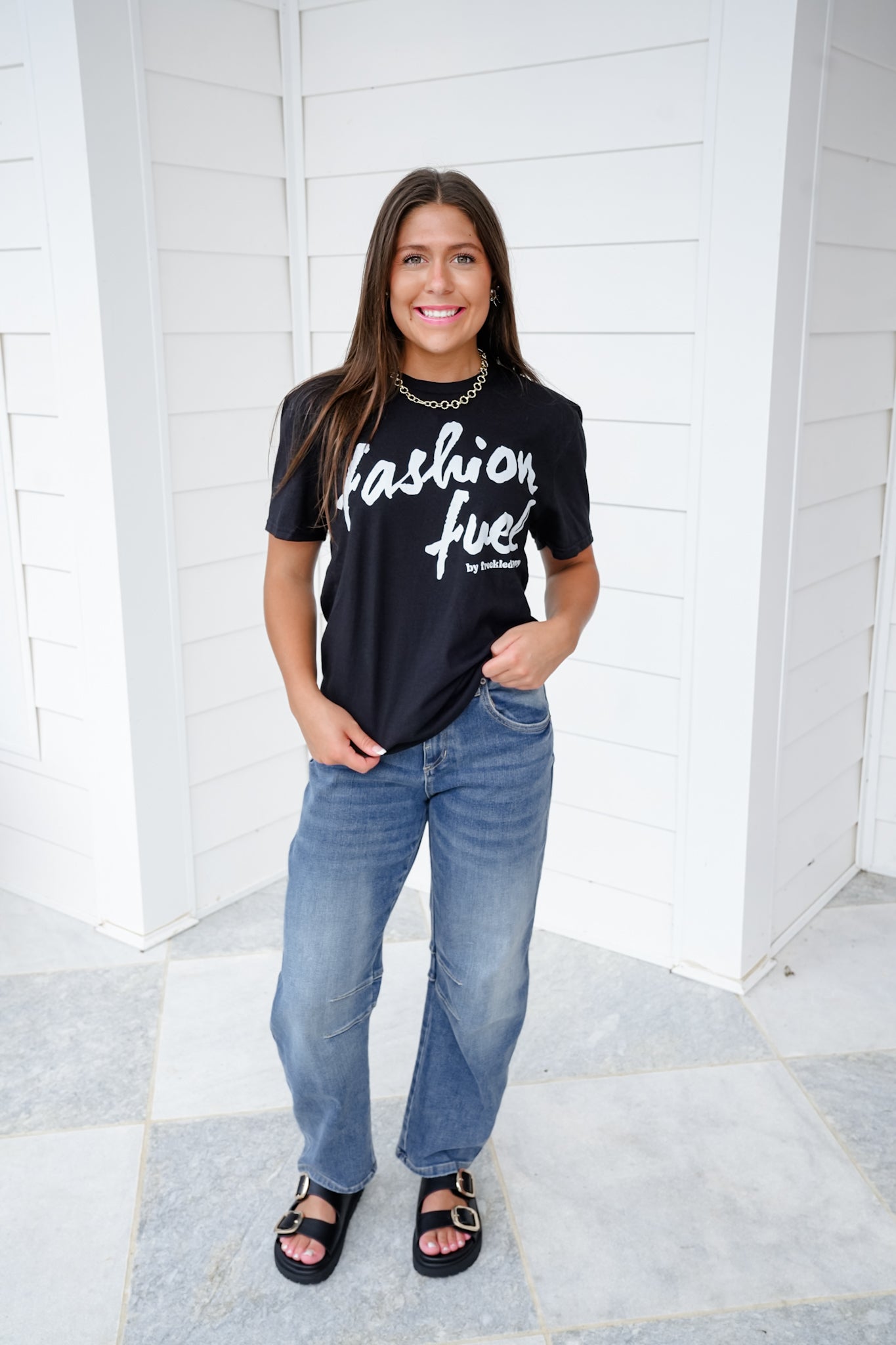 Plus/Reg Black Short Sleeve "Fashion Fuel By Freckled Poppy" Graphic Tee