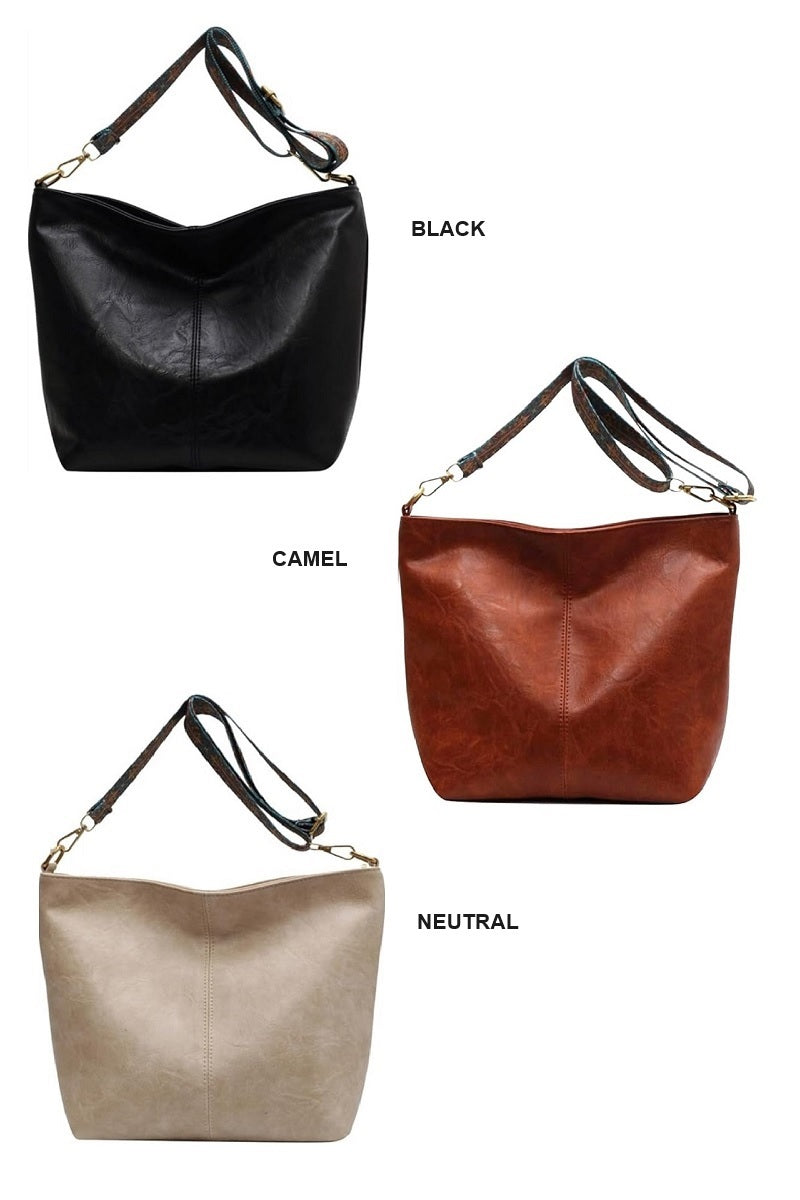 Retro Pattern Strap Vegan Leather Crossbody Shoulder Bag